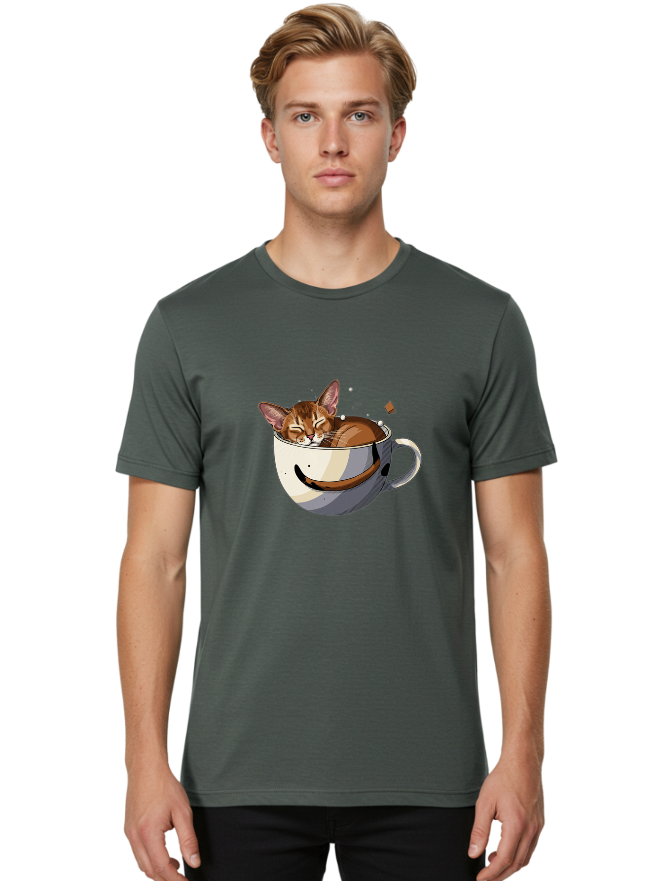 Cat-In-Coffee-Cup-3 Men'S Graphic Tee, 100% Cotton, Comfortable Casual Summer Wear, Machine Washable, Vintage Camera, Old Camera, Antique Camera, Black Camera, Classic Photography, Photography Equipment, Nostalgic Device, Film Camera, Bak195 16