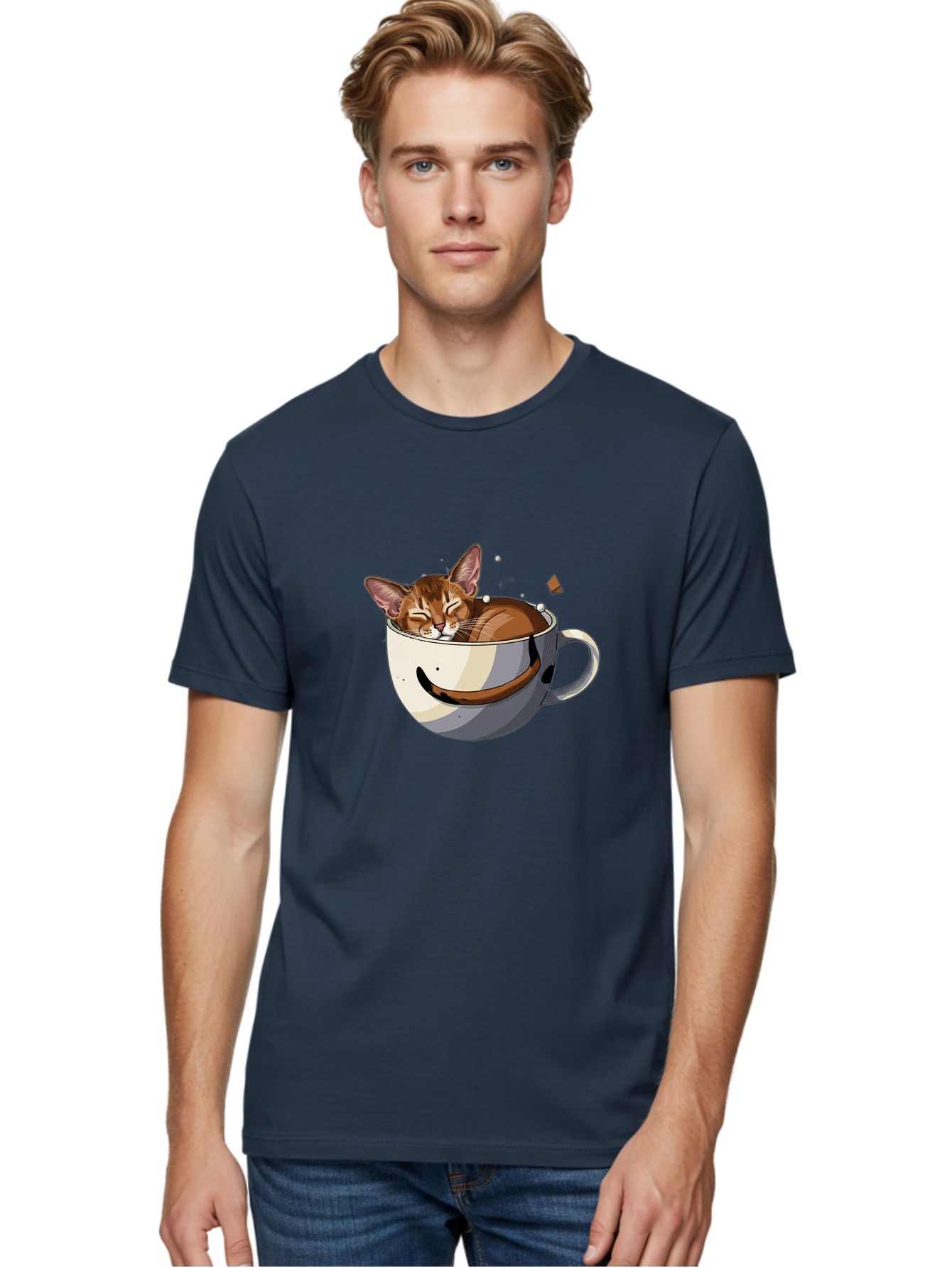 Cat-In-Coffee-Cup-3 Men'S Graphic Tee, 100% Cotton, Comfortable Casual Summer Wear, Machine Washable, Vintage Camera, Old Camera, Antique Camera, Black Camera, Classic Photography, Photography Equipment, Nostalgic Device, Film Camera, Bak195 24