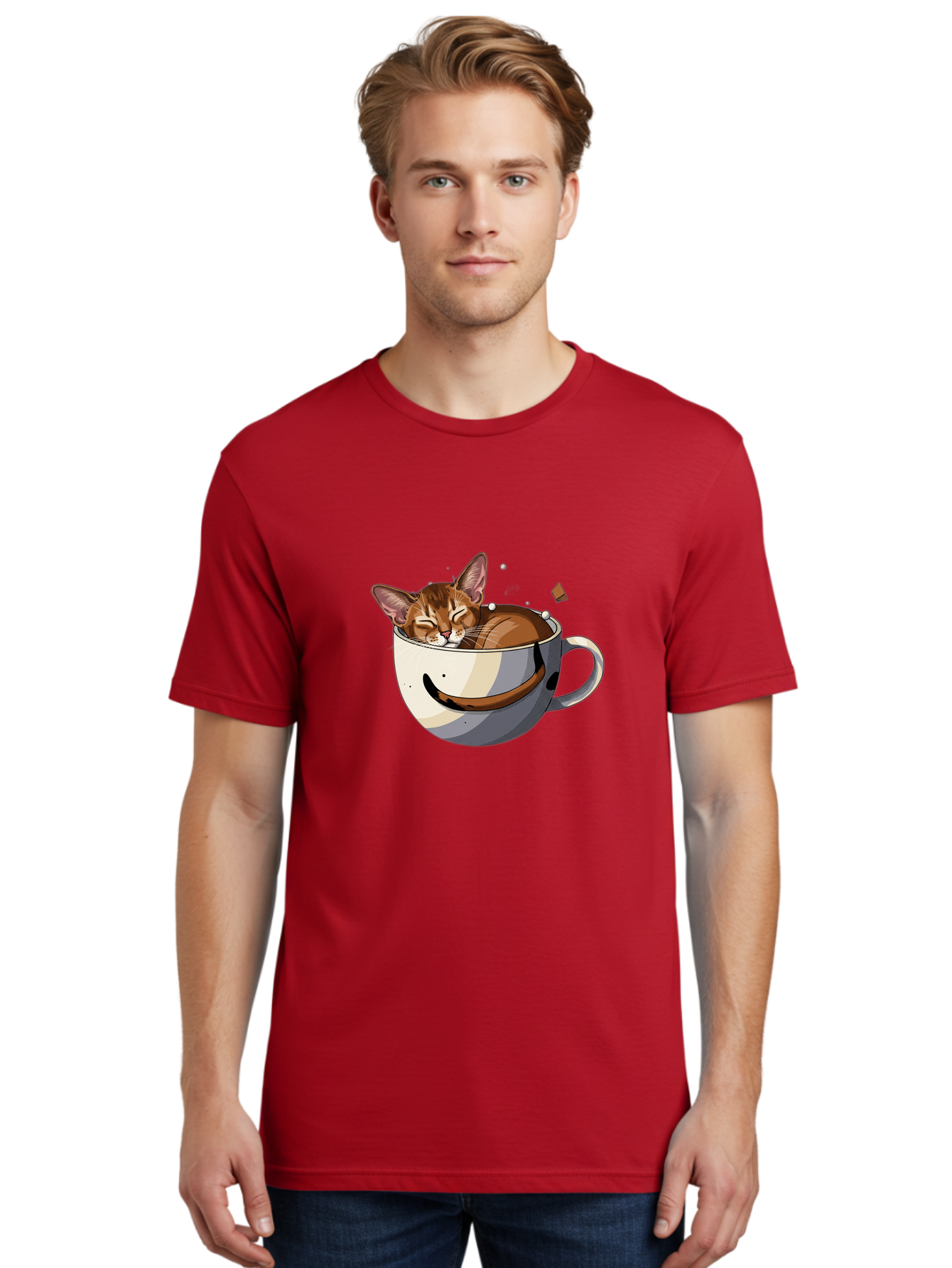 Cat-In-Coffee-Cup-3 Men'S Graphic Tee, 100% Cotton, Comfortable Casual Summer Wear, Machine Washable, Vintage Camera, Old Camera, Antique Camera, Black Camera, Classic Photography, Photography Equipment, Nostalgic Device, Film Camera, Bak195 20