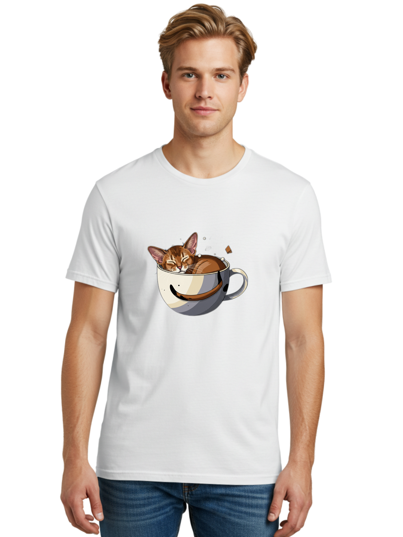 Cat-In-Coffee-Cup-3 Men'S Graphic Tee, 100% Cotton, Comfortable Casual Summer Wear, Machine Washable, Vintage Camera, Old Camera, Antique Camera, Black Camera, Classic Photography, Photography Equipment, Nostalgic Device, Film Camera, Bak195 17