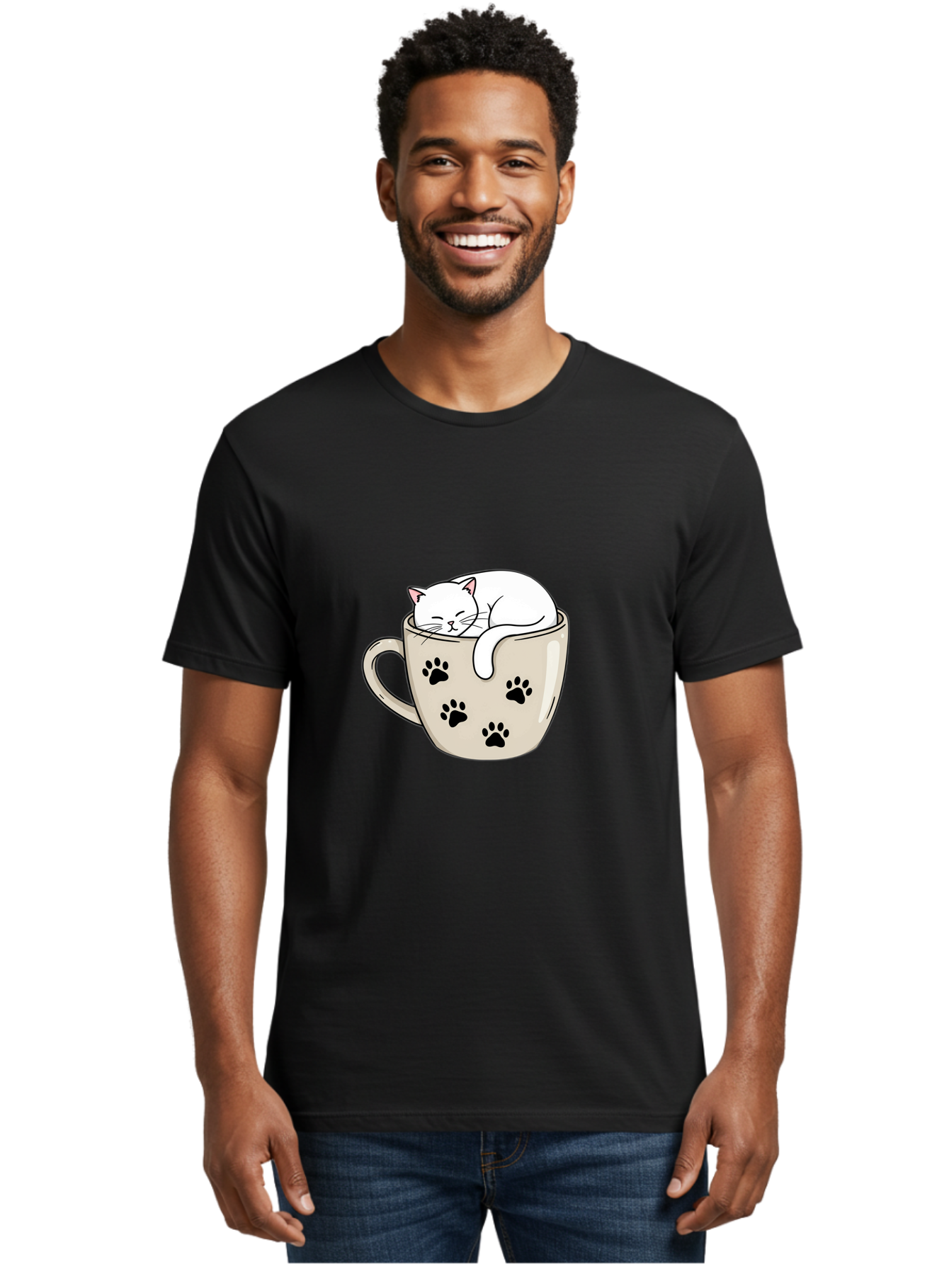 Cat-In-Coffee-Cup Men'S Graphic Tee, 100% Cotton, Comfortable Casual Summer Wear, Machine Washable, Vintage Camera, Old Camera, Antique Camera, Black Camera, Classic Photography, Photography Equipment, Nostalgic Device, Film Camera, Camera Art Bak196 24