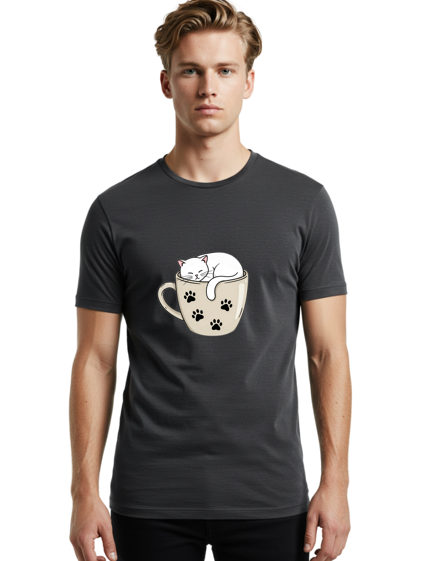 Cat-In-Coffee-Cup Men'S Graphic Tee, 100% Cotton, Comfortable Casual Summer Wear, Machine Washable, Vintage Camera, Old Camera, Antique Camera, Black Camera, Classic Photography, Photography Equipment, Nostalgic Device, Film Camera, Camera Art Bak196 29