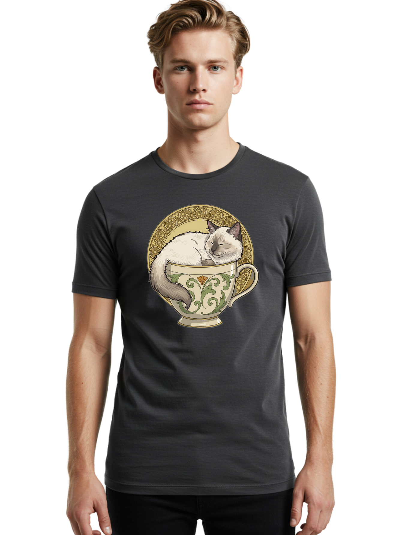 Cat-In-Tea-Cup-1 Men'S Graphic Tee, 100% Cotton, Comfortable Casual Summer Wear, Machine Washable, Vintage Camera, Old Camera, Antique Camera, Black Camera, Classic Photography, Photography Equipment, Nostalgic Device, Film Camera, Camera Art Bak209 25