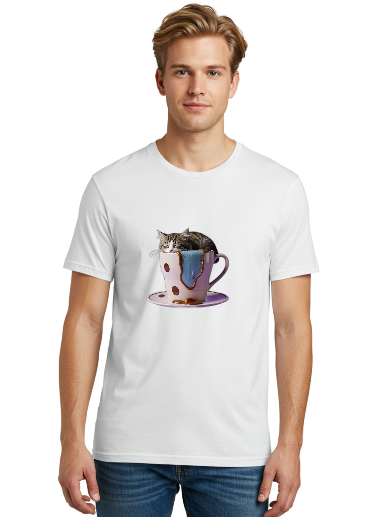 Cat-In-Tea-Cup-2 Men'S Graphic Tee, 100% Cotton, Comfortable Casual Summer Wear, Machine Washable, Vintage Camera, Old Camera, Antique Camera, Black Camera, Classic Photography, Photography Equipment, Nostalgic Device, Film Camera, Camera Art Bak210 22