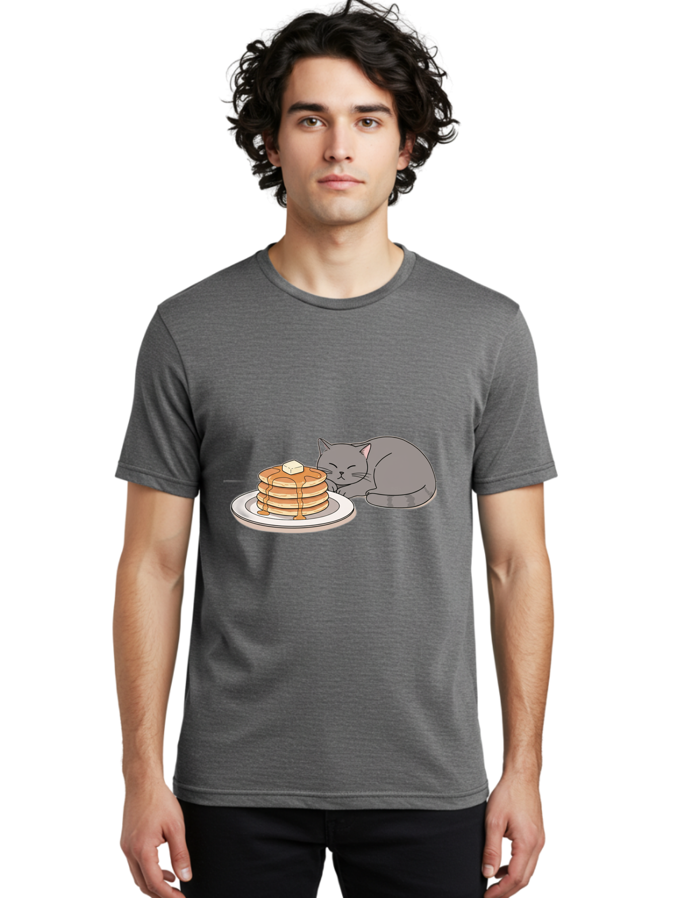 Cat-Sleeping-Next-To-Pancakes-1 Men'S Graphic Tee, 100% Cotton, Comfortable Casual Summer Wear, Machine Washable, Vintage Camera, Old Camera, Antique Camera, Black Camera, Classic Photography, Photography Equipment, Nostalgic Device, Bak218 30