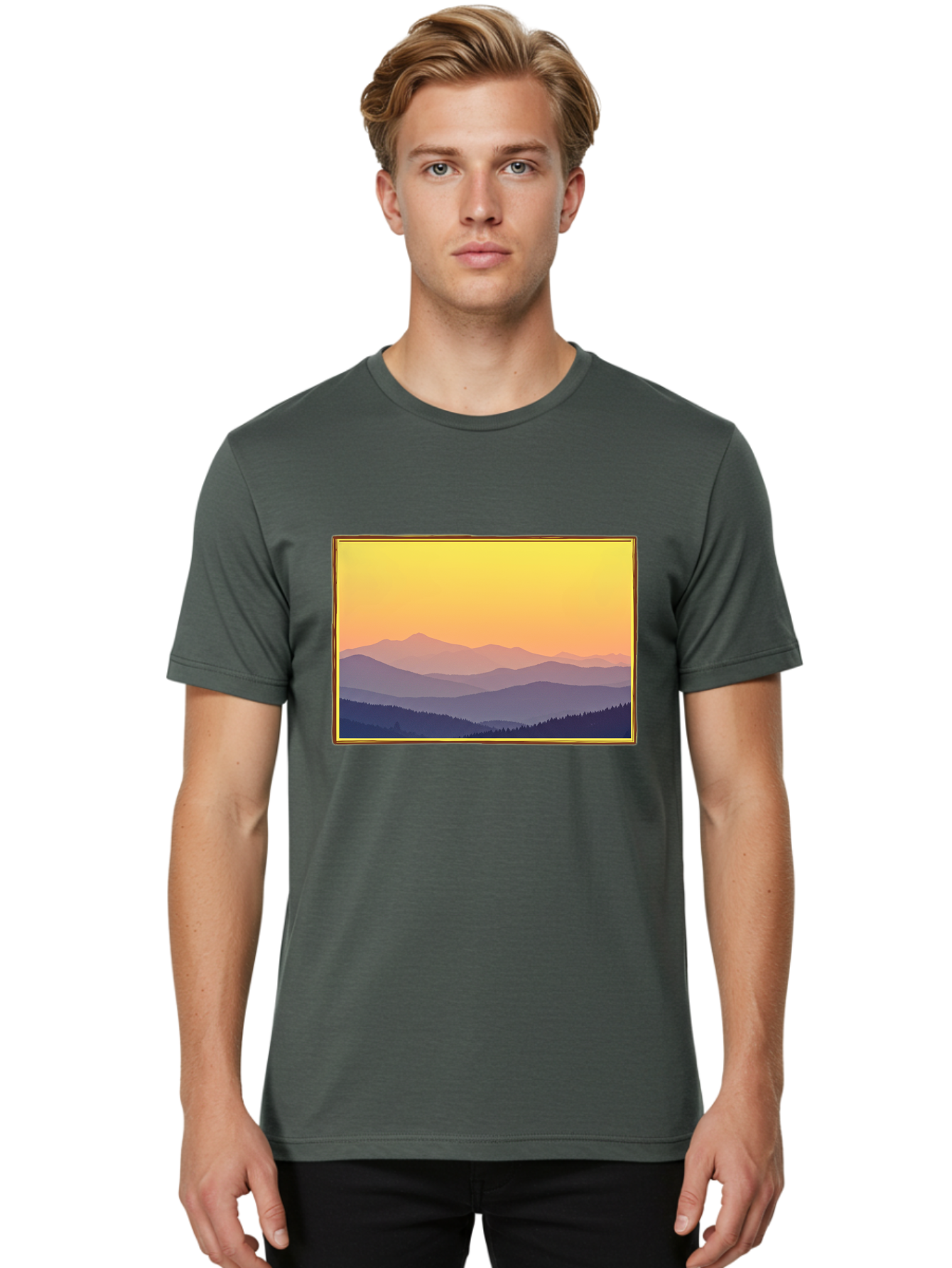 Layered-Mountains-At-Sunset Men'S Graphic Tee, 100% Cotton, Comfortable Casual Summer Wear, Machine Washable, Vintage Camera, Old Camera, Antique Camera, Black Camera, Classic Photography, Photography Equipment, Nostalgic Device, Film Camera, Bak802 17
