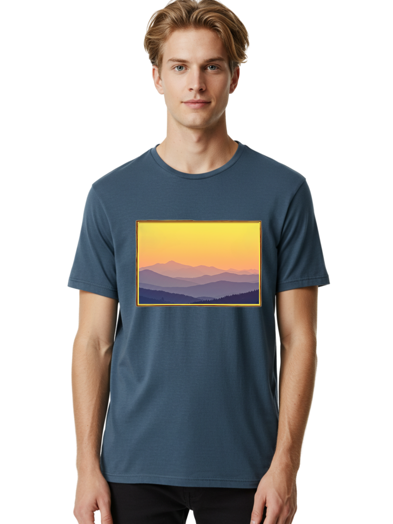 Layered-Mountains-At-Sunset Men'S Graphic Tee, 100% Cotton, Comfortable Casual Summer Wear, Machine Washable, Vintage Camera, Old Camera, Antique Camera, Black Camera, Classic Photography, Photography Equipment, Nostalgic Device, Film Camera, Bak802 25
