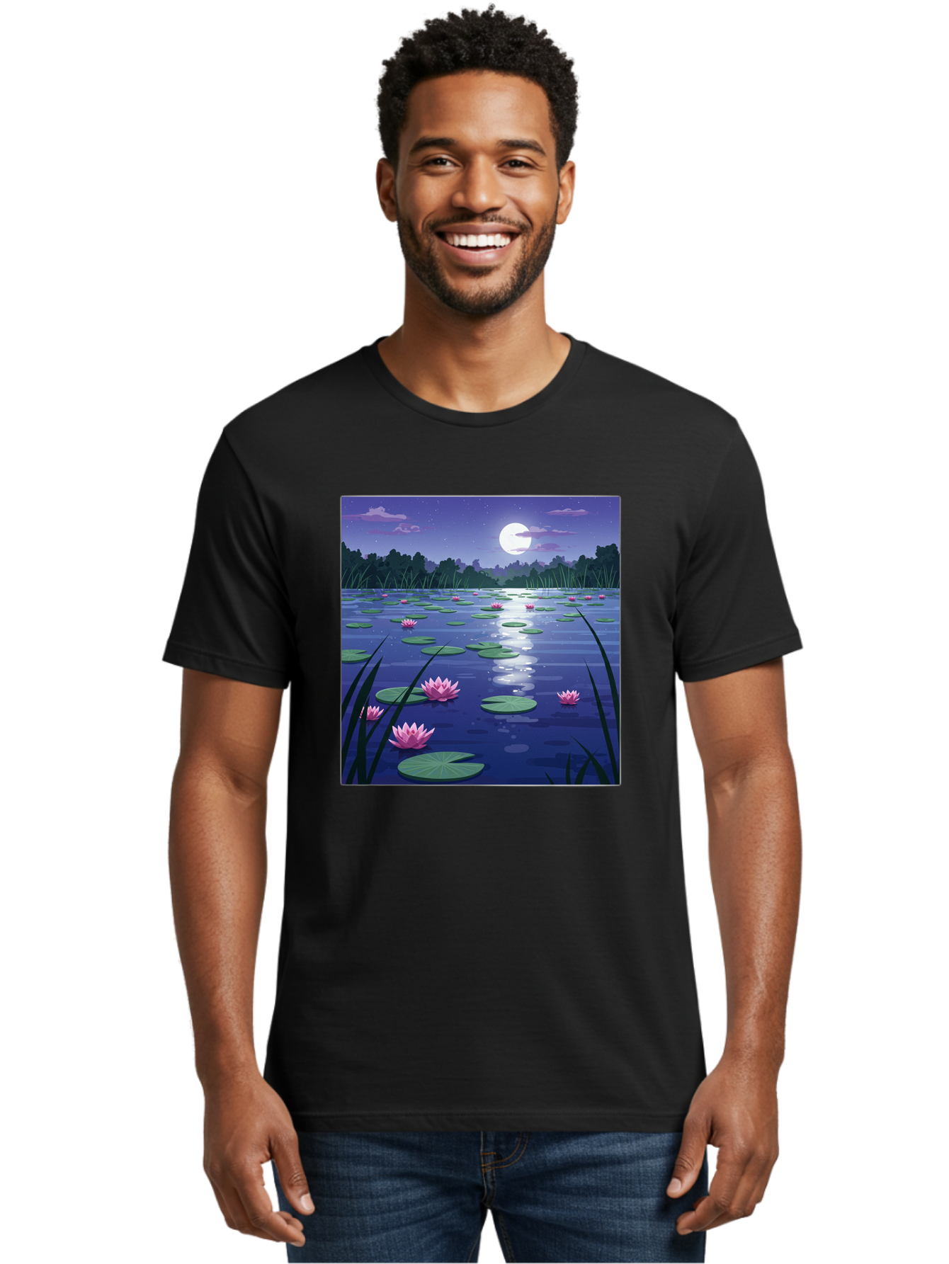 Lotus-Flowers-Under-Moonlight Men'S Graphic Tee, 100% Cotton, Comfortable Casual Summer Wear, Machine Washable, Vintage Camera, Old Camera, Antique Camera, Black Camera, Classic Photography, Photography Equipment, Nostalgic Device, Bak842 21