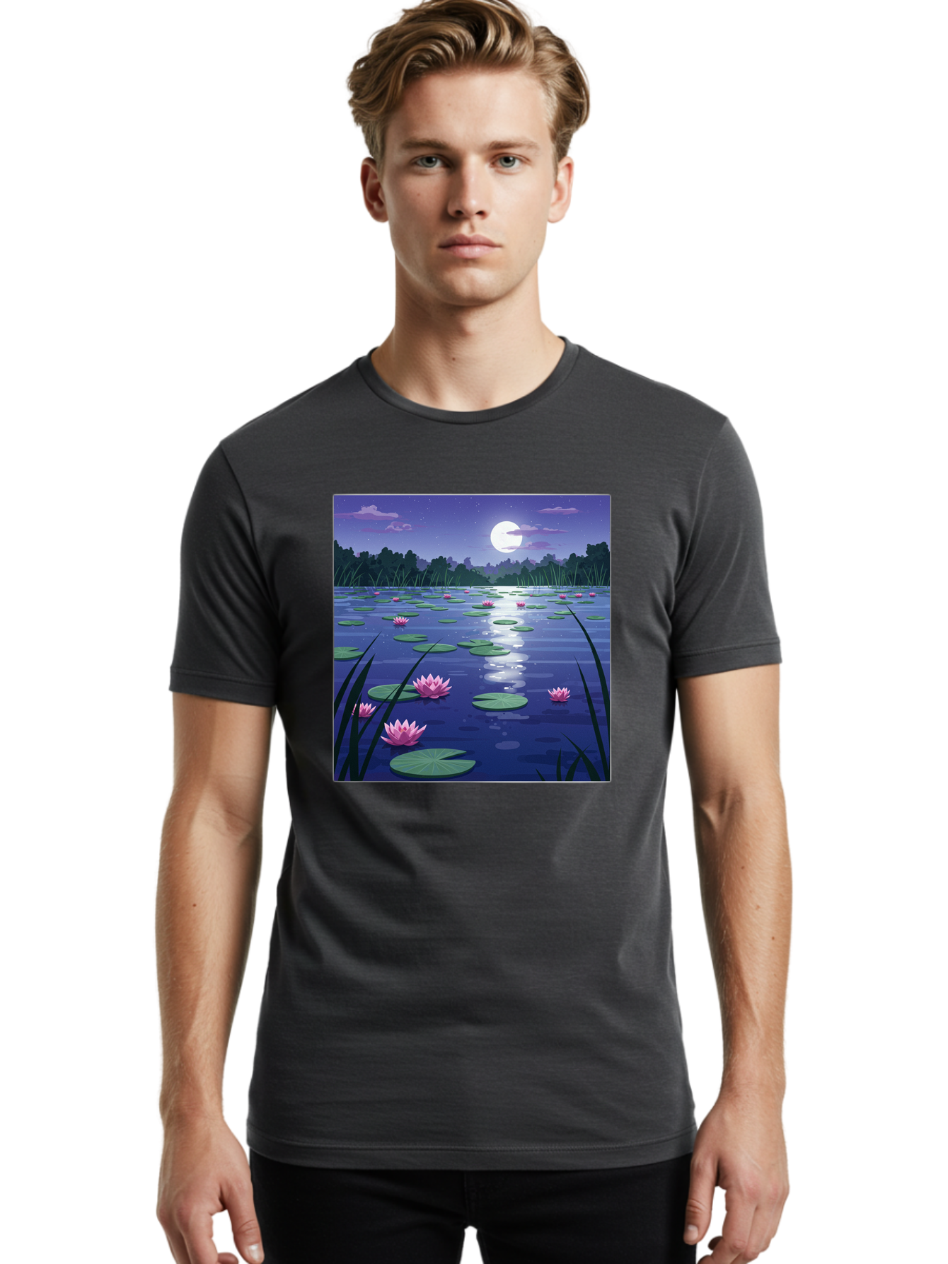 Lotus-Flowers-Under-Moonlight Men'S Graphic Tee, 100% Cotton, Comfortable Casual Summer Wear, Machine Washable, Vintage Camera, Old Camera, Antique Camera, Black Camera, Classic Photography, Photography Equipment, Nostalgic Device, Bak842 30