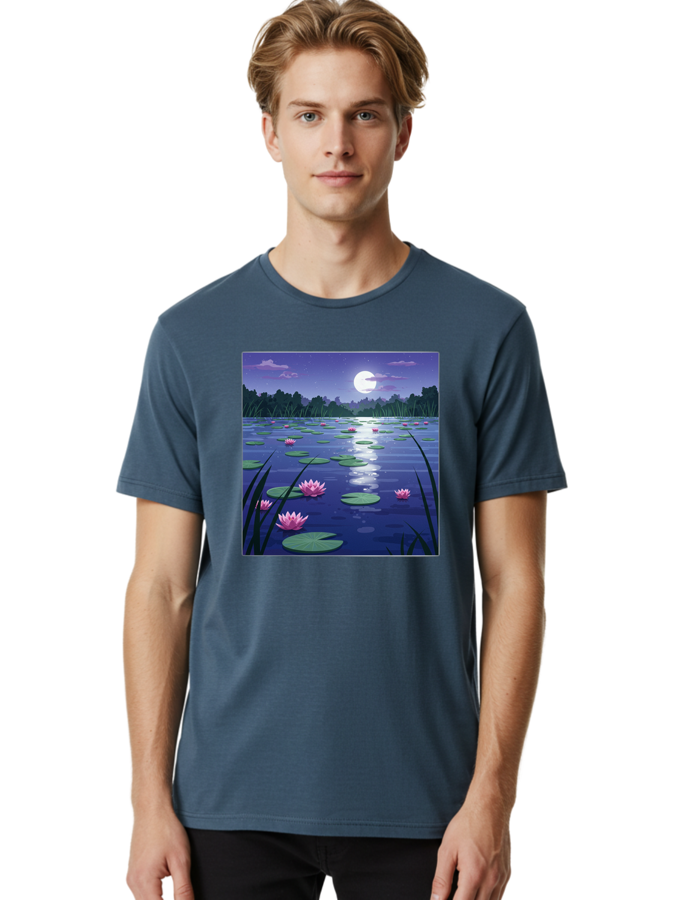 Lotus-Flowers-Under-Moonlight Men'S Graphic Tee, 100% Cotton, Comfortable Casual Summer Wear, Machine Washable, Vintage Camera, Old Camera, Antique Camera, Black Camera, Classic Photography, Photography Equipment, Nostalgic Device, Bak842 28
