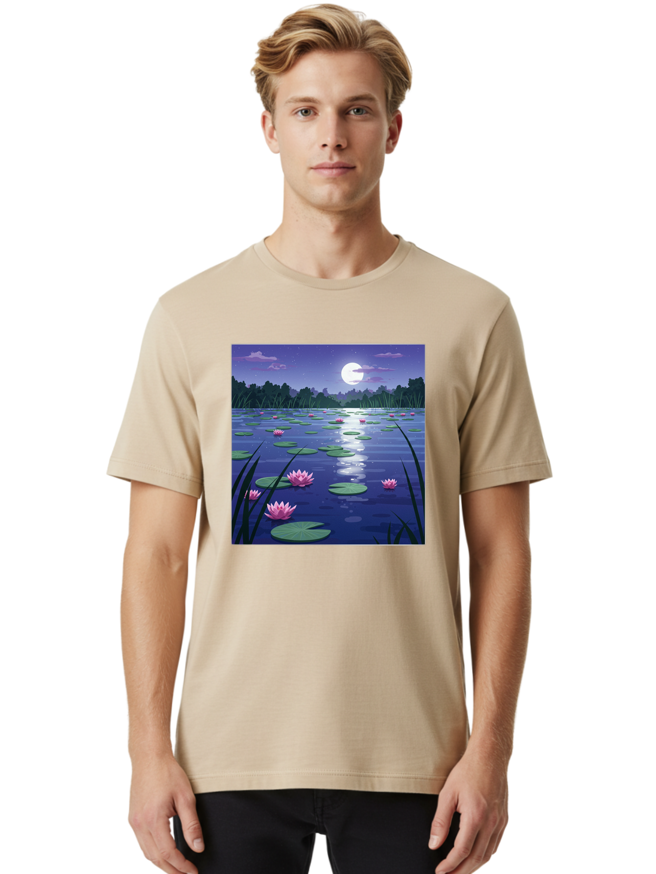 Lotus-Flowers-Under-Moonlight Men'S Graphic Tee, 100% Cotton, Comfortable Casual Summer Wear, Machine Washable, Vintage Camera, Old Camera, Antique Camera, Black Camera, Classic Photography, Photography Equipment, Nostalgic Device, Bak842 26