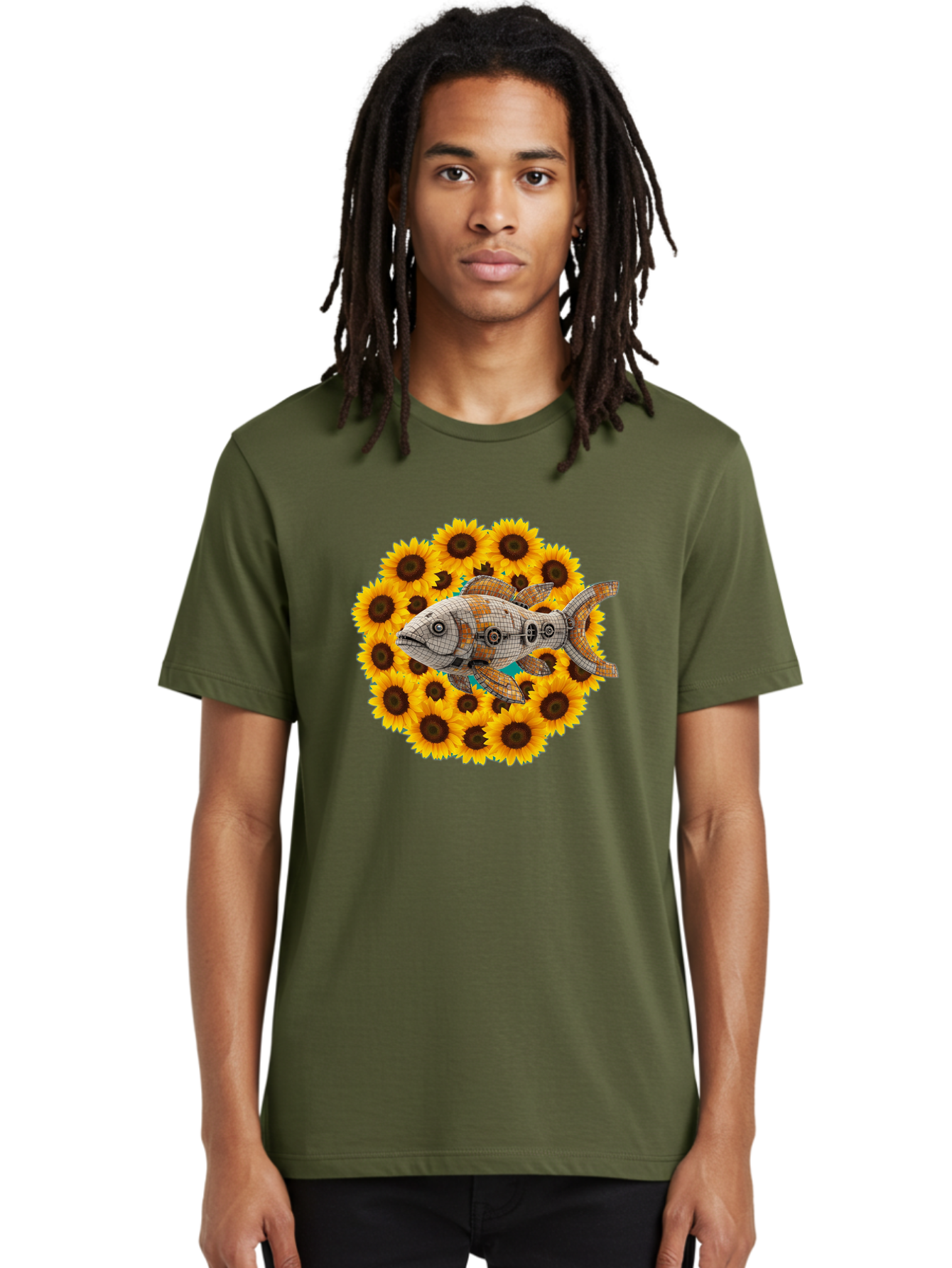 Mechanical-Fish-Sunflowers Men'S Graphic Tee, 100% Cotton, Comfortable Casual Summer Wear, Machine Washable, Vintage Camera, Old Camera, Antique Camera, Black Camera, Classic Photography, Photography Equipment, Nostalgic Device, Film Camera, Bak857 18