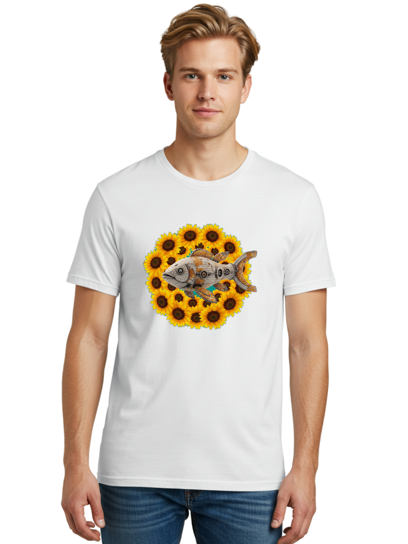 Mechanical-Fish-Sunflowers Men'S Graphic Tee, 100% Cotton, Comfortable Casual Summer Wear, Machine Washable, Vintage Camera, Old Camera, Antique Camera, Black Camera, Classic Photography, Photography Equipment, Nostalgic Device, Film Camera, Bak857 26