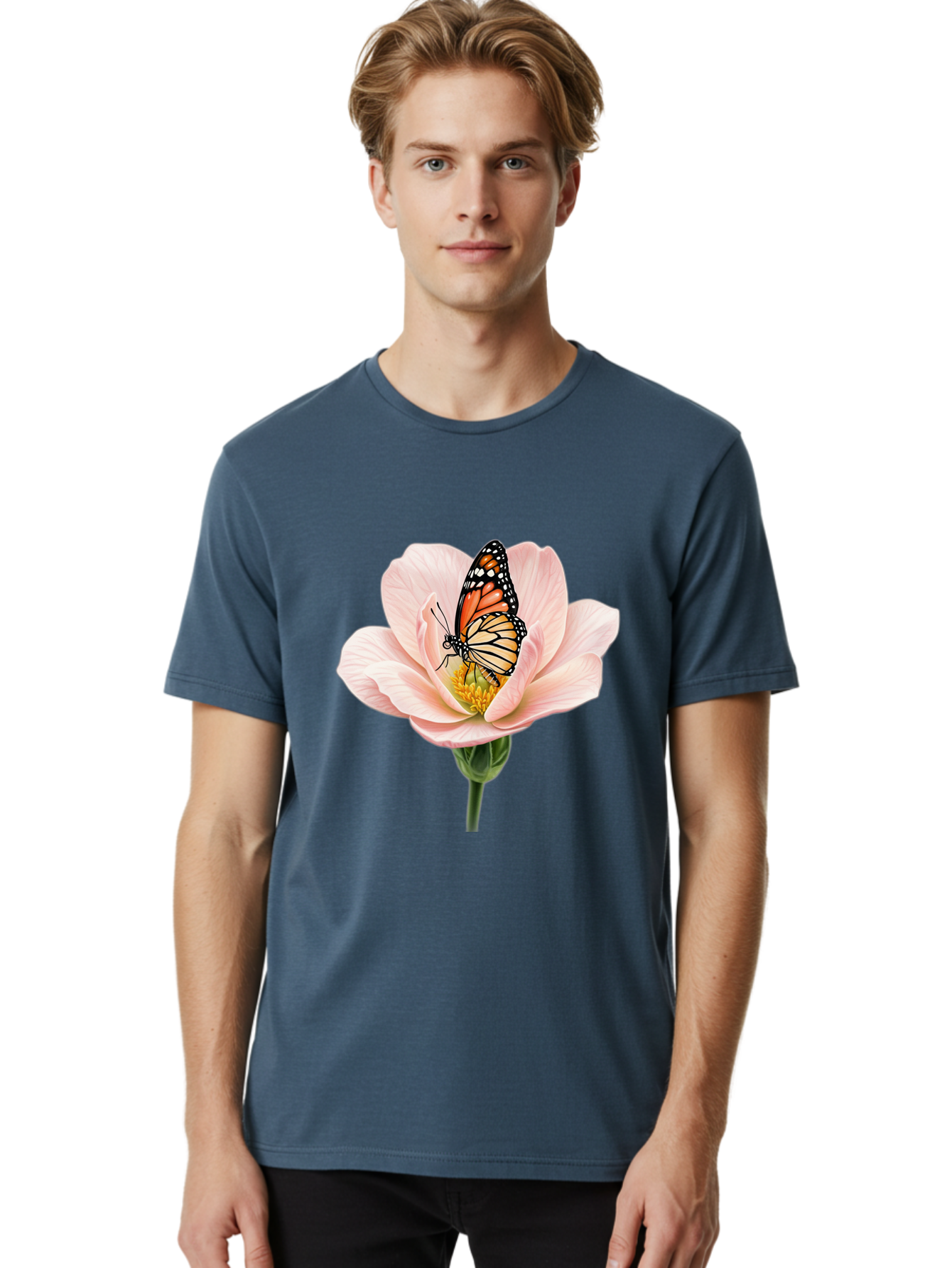 Monarch-On-Pink-Flower Men'S Graphic Tee, 100% Cotton, Comfortable Casual Summer Wear, Machine Washable, Vintage Camera, Old Camera, Antique Camera, Black Camera, Classic Photography, Photography Equipment, Nostalgic Device, Film Camera, Bak890 22