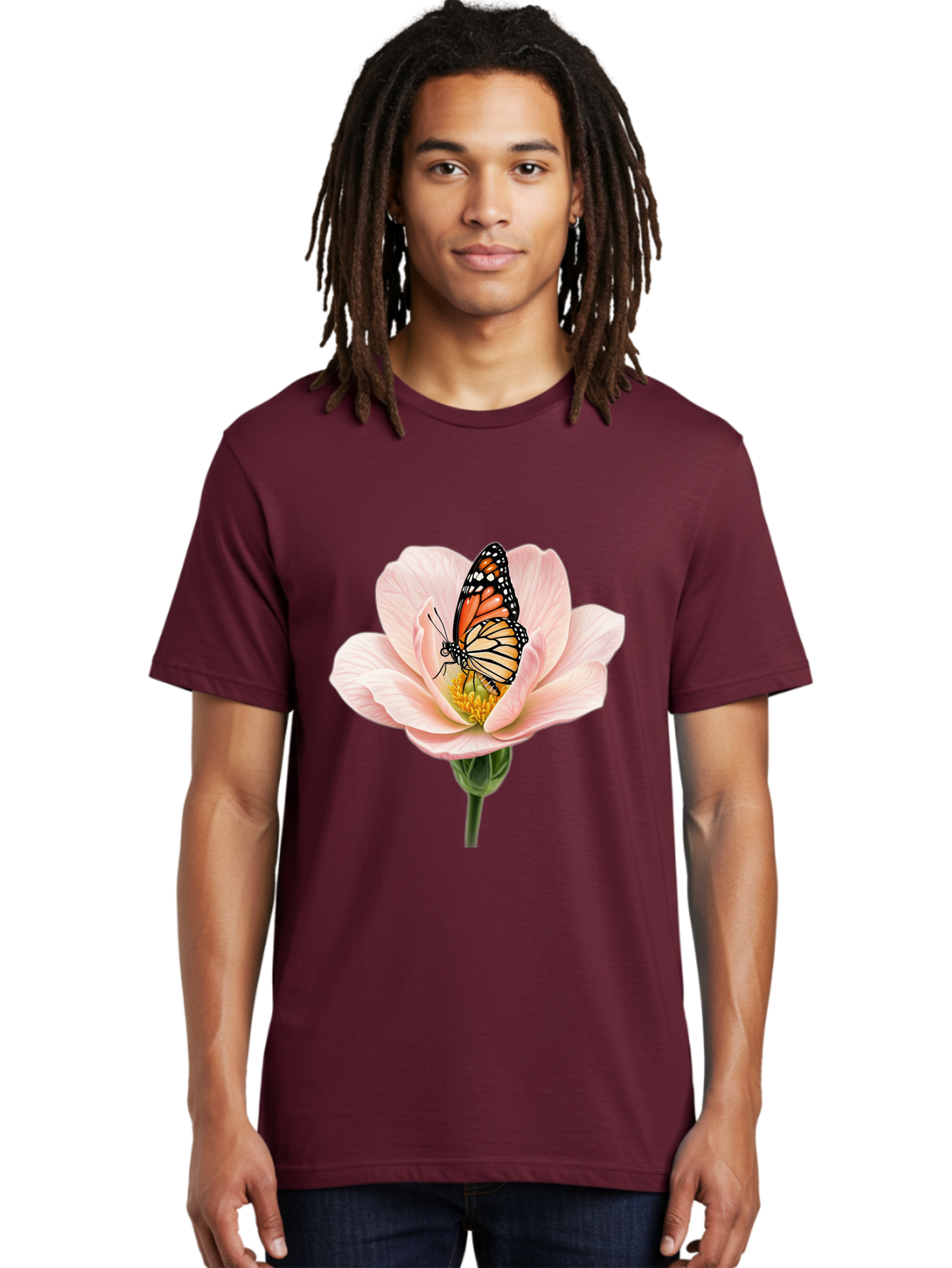 Monarch-On-Pink-Flower Men'S Graphic Tee, 100% Cotton, Comfortable Casual Summer Wear, Machine Washable, Vintage Camera, Old Camera, Antique Camera, Black Camera, Classic Photography, Photography Equipment, Nostalgic Device, Film Camera, Bak890 17