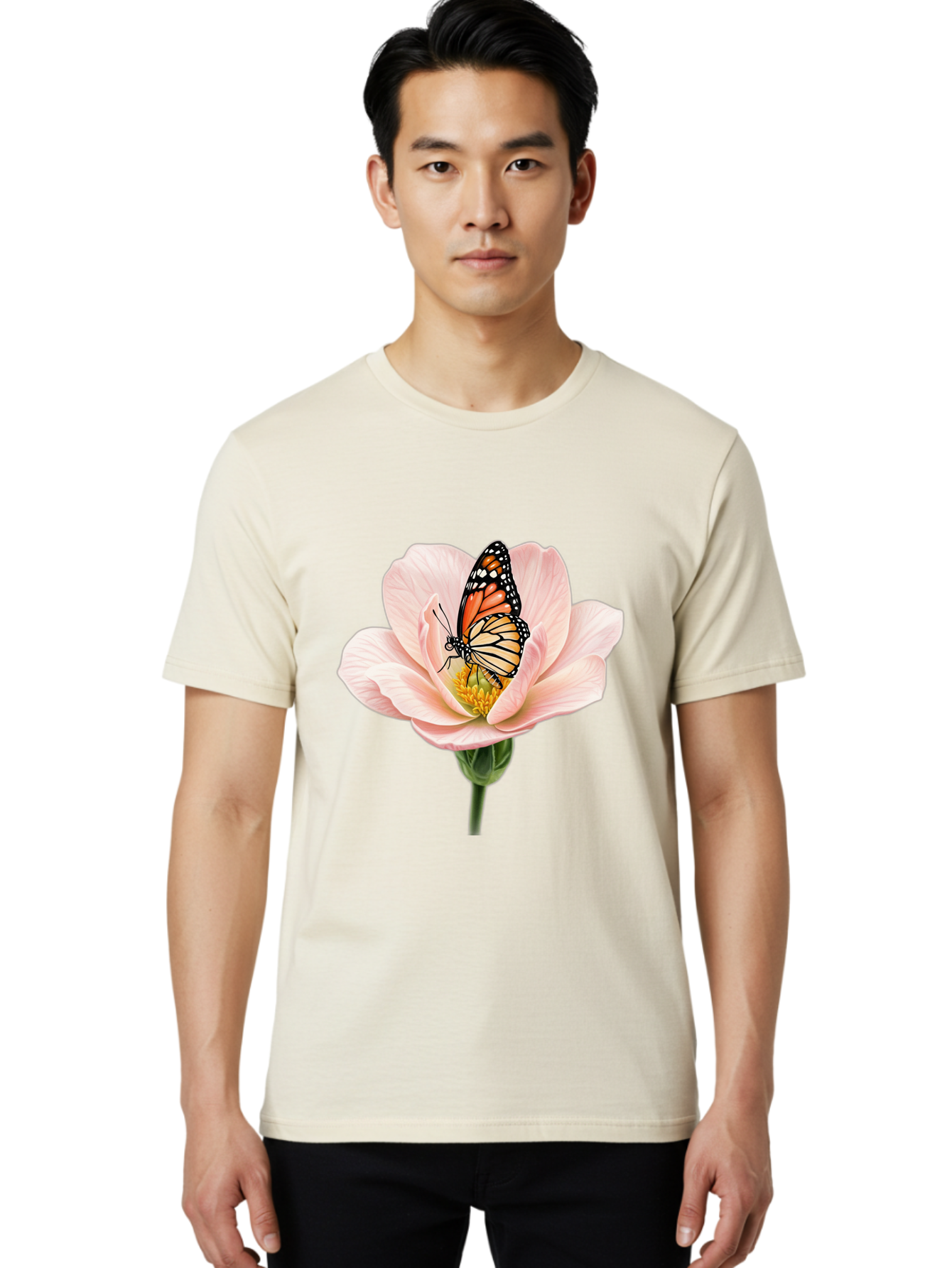 Monarch-On-Pink-Flower Men'S Graphic Tee, 100% Cotton, Comfortable Casual Summer Wear, Machine Washable, Vintage Camera, Old Camera, Antique Camera, Black Camera, Classic Photography, Photography Equipment, Nostalgic Device, Film Camera, Bak890 21