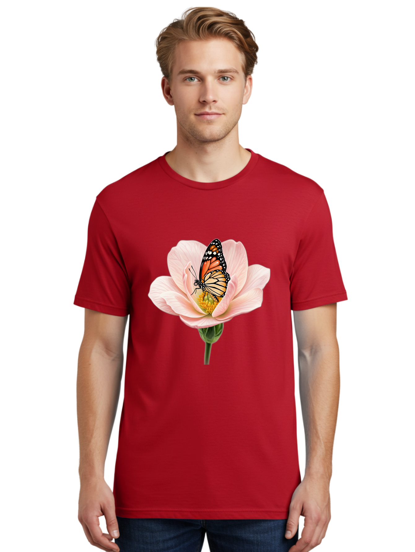 Monarch-On-Pink-Flower Men'S Graphic Tee, 100% Cotton, Comfortable Casual Summer Wear, Machine Washable, Vintage Camera, Old Camera, Antique Camera, Black Camera, Classic Photography, Photography Equipment, Nostalgic Device, Film Camera, Bak890 24