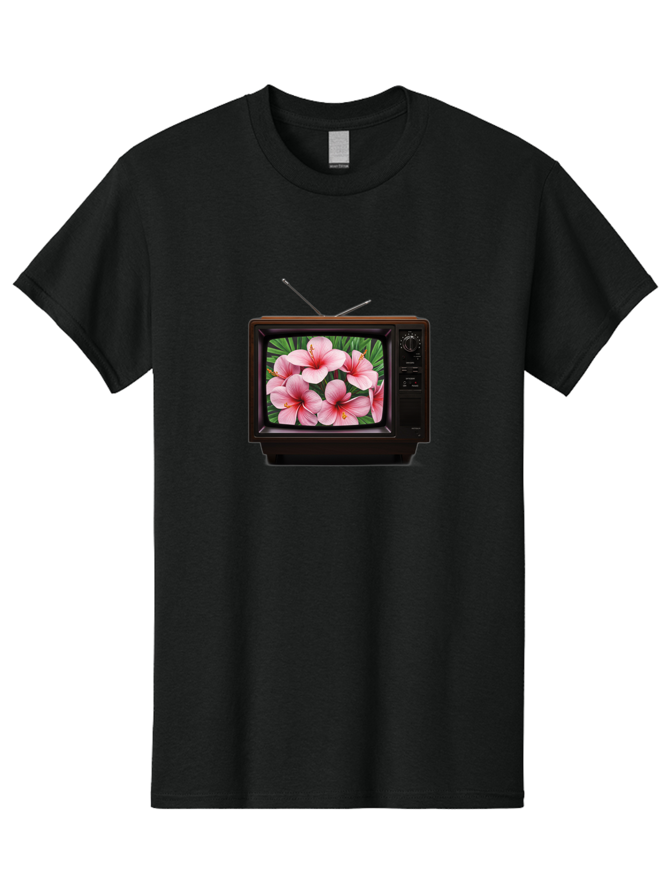 Old-Tv-With-Hibiscus-Flowers Men'S Graphic Tee, 100% Cotton, Comfortable Casual Summer Wear, Machine Washable, Vintage Camera, Old Camera, Antique Camera, Black Camera, Classic Photography, Photography Equipment, Nostalgic Device, Film Camera, Bak998 6