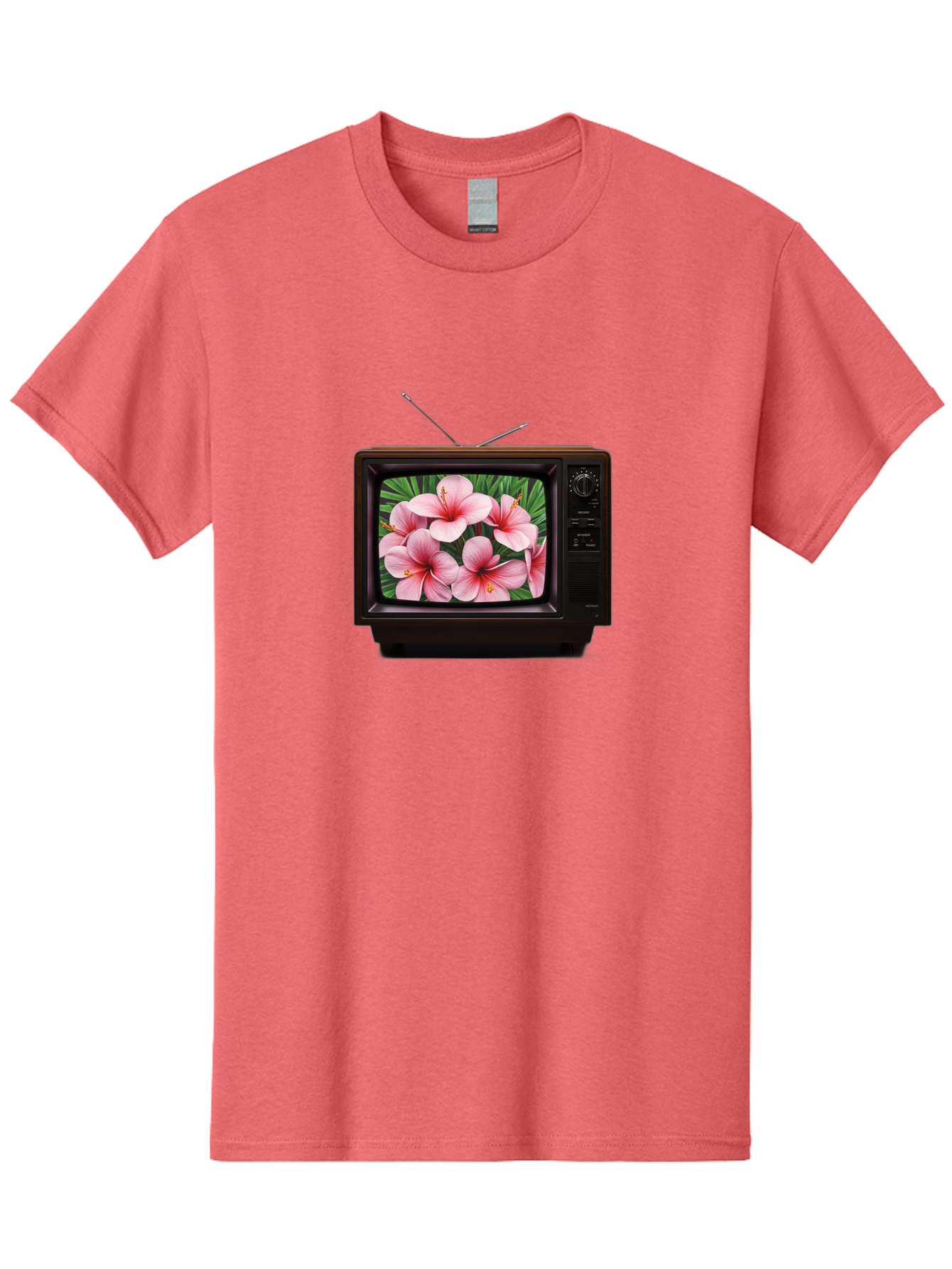 Old-Tv-With-Hibiscus-Flowers Men'S Graphic Tee, 100% Cotton, Comfortable Casual Summer Wear, Machine Washable, Vintage Camera, Old Camera, Antique Camera, Black Camera, Classic Photography, Photography Equipment, Nostalgic Device, Film Camera, Bak998 8