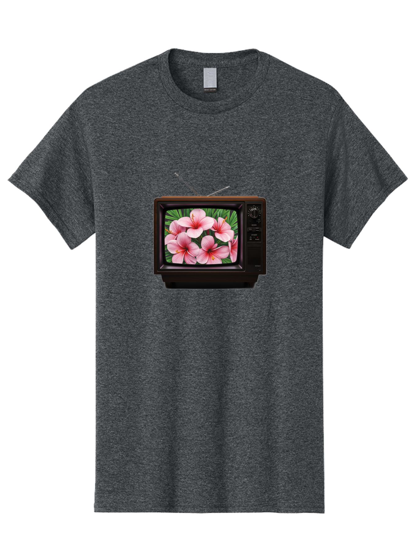 Old-Tv-With-Hibiscus-Flowers Men'S Graphic Tee, 100% Cotton, Comfortable Casual Summer Wear, Machine Washable, Vintage Camera, Old Camera, Antique Camera, Black Camera, Classic Photography, Photography Equipment, Nostalgic Device, Film Camera, Bak998 5