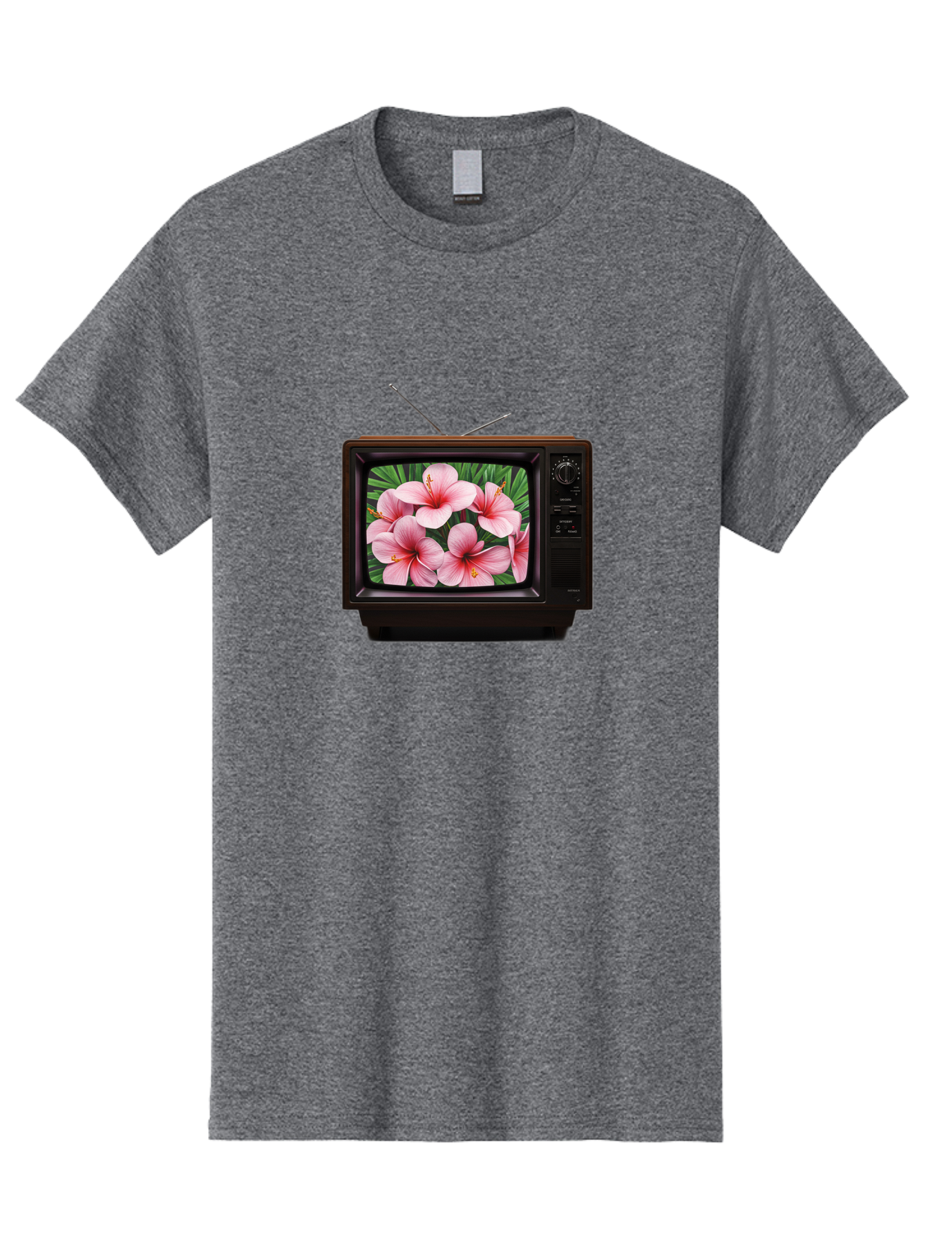 Old-Tv-With-Hibiscus-Flowers Men'S Graphic Tee, 100% Cotton, Comfortable Casual Summer Wear, Machine Washable, Vintage Camera, Old Camera, Antique Camera, Black Camera, Classic Photography, Photography Equipment, Nostalgic Device, Film Camera, Bak998 10