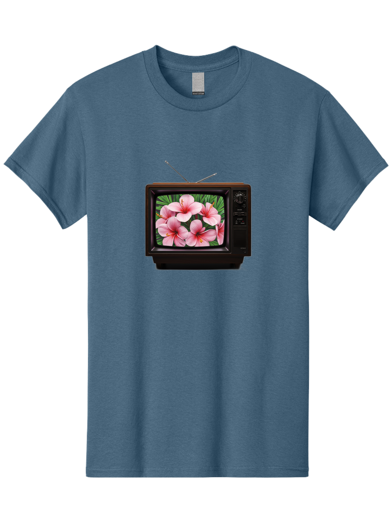 Old-Tv-With-Hibiscus-Flowers Men'S Graphic Tee, 100% Cotton, Comfortable Casual Summer Wear, Machine Washable, Vintage Camera, Old Camera, Antique Camera, Black Camera, Classic Photography, Photography Equipment, Nostalgic Device, Film Camera, Bak998 13