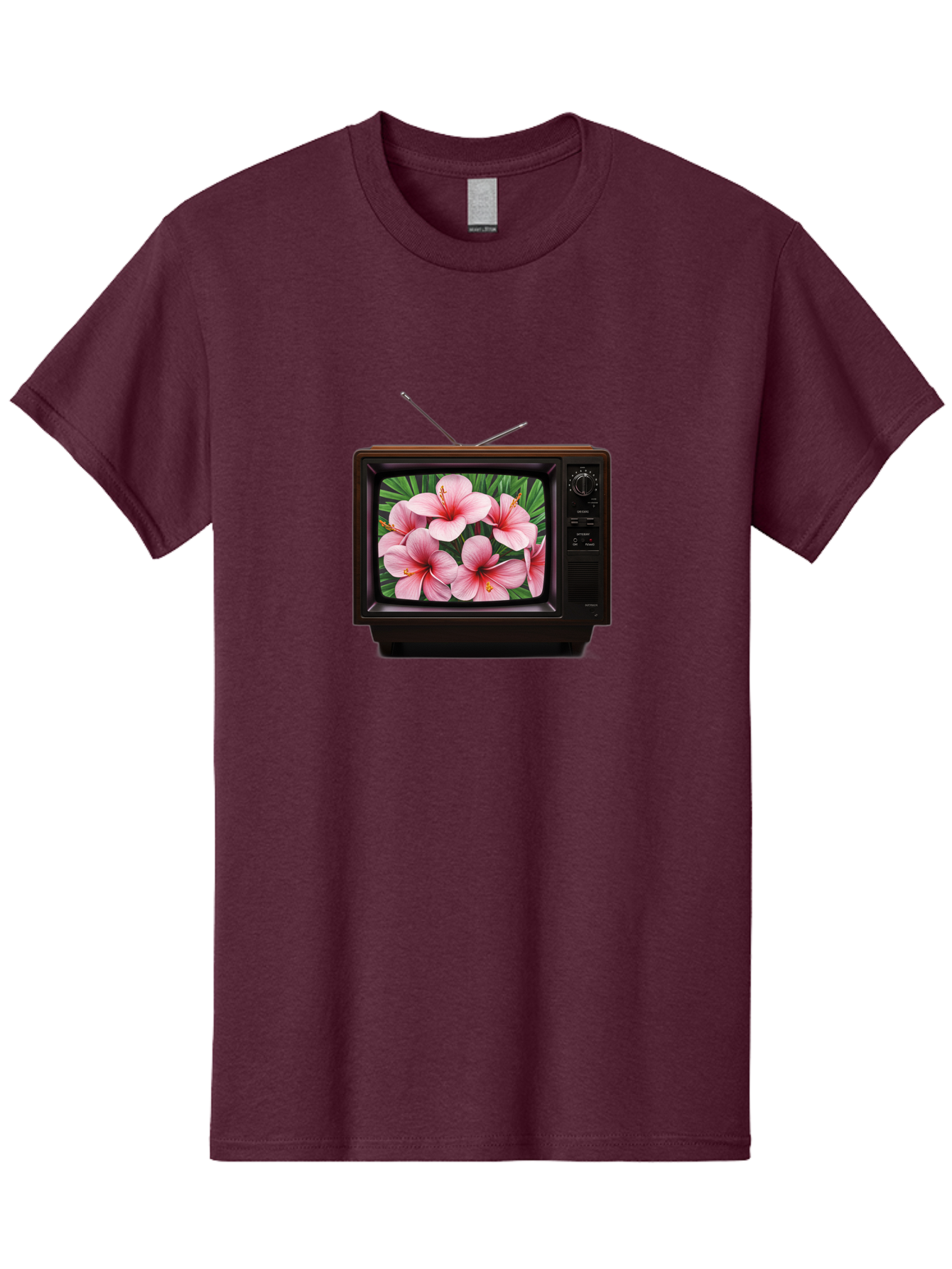 Old-Tv-With-Hibiscus-Flowers Men'S Graphic Tee, 100% Cotton, Comfortable Casual Summer Wear, Machine Washable, Vintage Camera, Old Camera, Antique Camera, Black Camera, Classic Photography, Photography Equipment, Nostalgic Device, Film Camera, Bak998 12