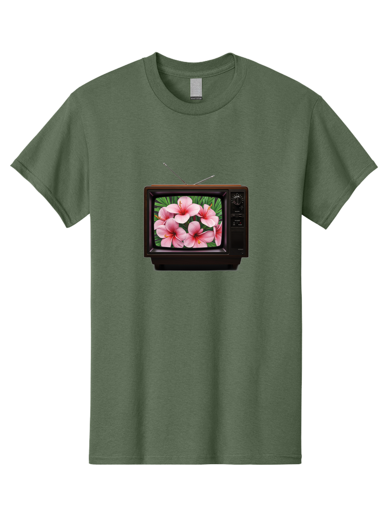 Old-Tv-With-Hibiscus-Flowers Men'S Graphic Tee, 100% Cotton, Comfortable Casual Summer Wear, Machine Washable, Vintage Camera, Old Camera, Antique Camera, Black Camera, Classic Photography, Photography Equipment, Nostalgic Device, Film Camera, Bak998 11