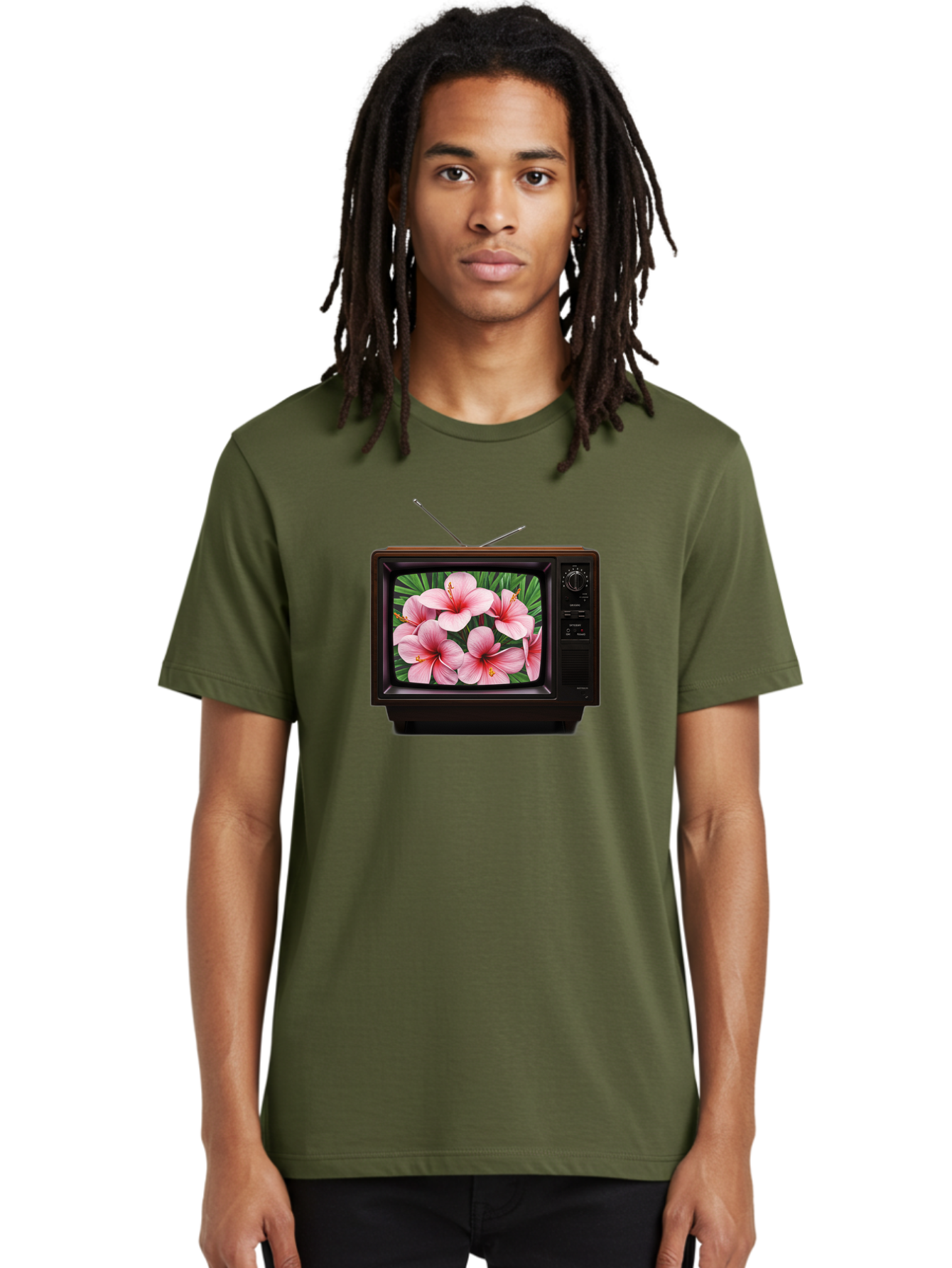Old-Tv-With-Hibiscus-Flowers Men'S Graphic Tee, 100% Cotton, Comfortable Casual Summer Wear, Machine Washable, Vintage Camera, Old Camera, Antique Camera, Black Camera, Classic Photography, Photography Equipment, Nostalgic Device, Film Camera, Bak998 26