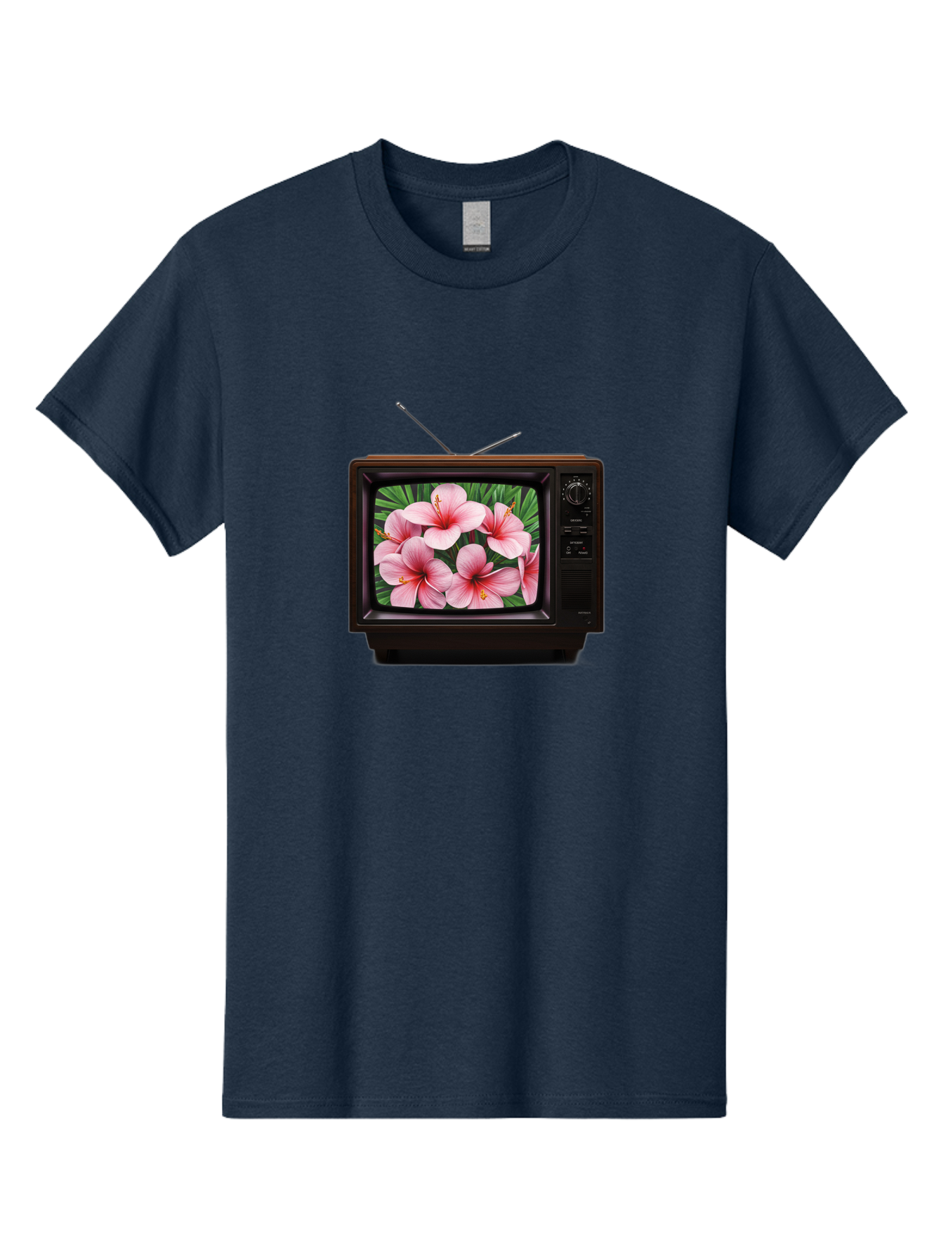 Old-Tv-With-Hibiscus-Flowers Men'S Graphic Tee, 100% Cotton, Comfortable Casual Summer Wear, Machine Washable, Vintage Camera, Old Camera, Antique Camera, Black Camera, Classic Photography, Photography Equipment, Nostalgic Device, Film Camera, Bak998 7