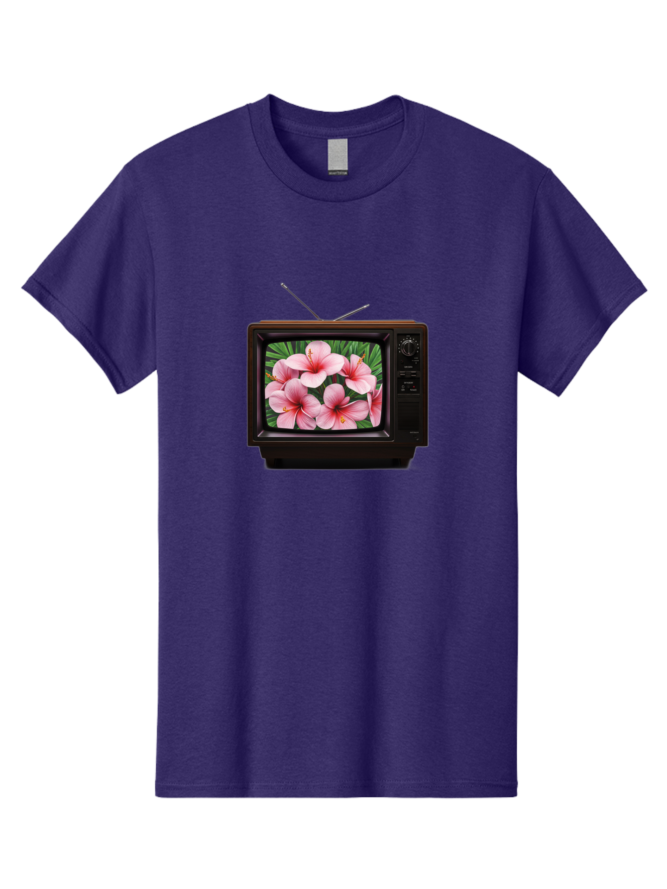 Old-Tv-With-Hibiscus-Flowers Men'S Graphic Tee, 100% Cotton, Comfortable Casual Summer Wear, Machine Washable, Vintage Camera, Old Camera, Antique Camera, Black Camera, Classic Photography, Photography Equipment, Nostalgic Device, Film Camera, Bak998 15