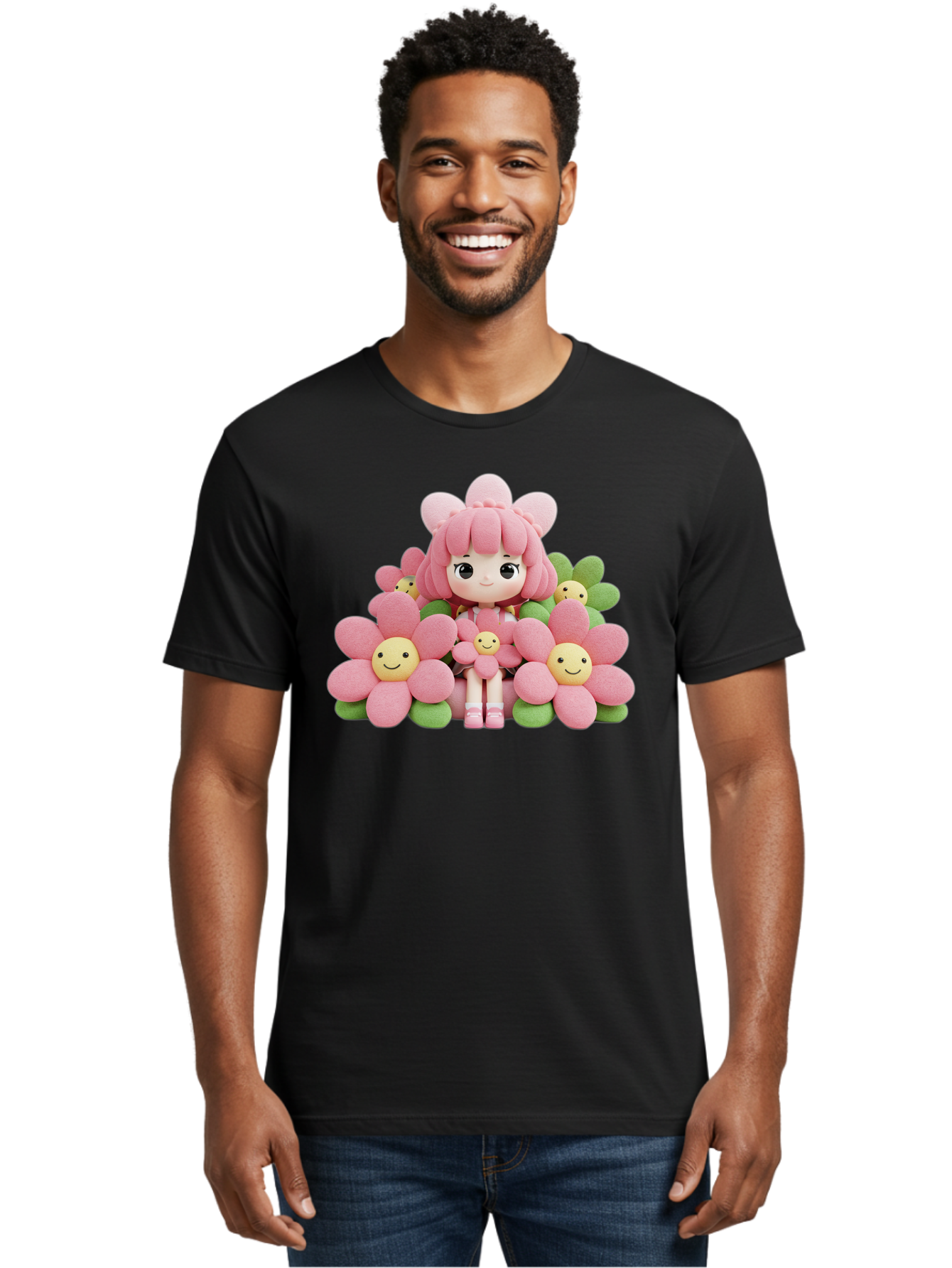 Pink-Haired-Doll-In-Flowers Men'S Graphic Tee, 100% Cotton, Comfortable Casual Summer Wear, Machine Washable, Vintage Camera, Old Camera, Antique Camera, Black Camera, Classic Photography, Photography Equipment, Nostalgic Device, Film Camera, Bal130 20