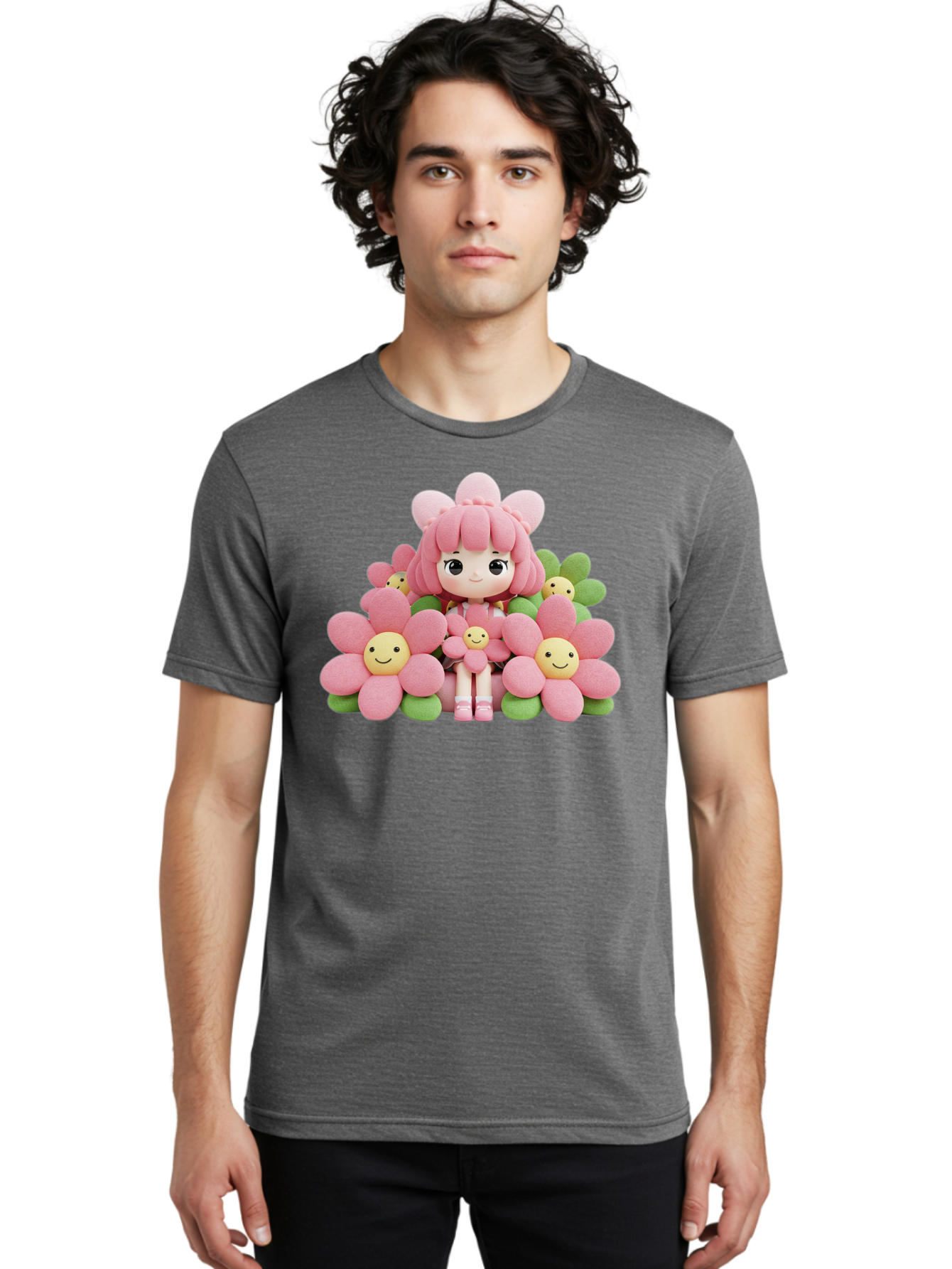 Pink-Haired-Doll-In-Flowers Men'S Graphic Tee, 100% Cotton, Comfortable Casual Summer Wear, Machine Washable, Vintage Camera, Old Camera, Antique Camera, Black Camera, Classic Photography, Photography Equipment, Nostalgic Device, Film Camera, Bal130 30