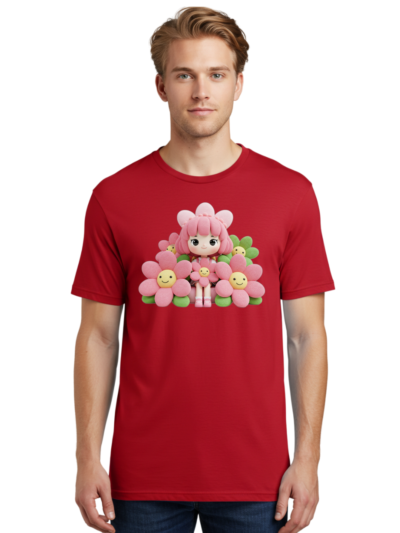 Pink-Haired-Doll-In-Flowers Men'S Graphic Tee, 100% Cotton, Comfortable Casual Summer Wear, Machine Washable, Vintage Camera, Old Camera, Antique Camera, Black Camera, Classic Photography, Photography Equipment, Nostalgic Device, Film Camera, Bal130 21