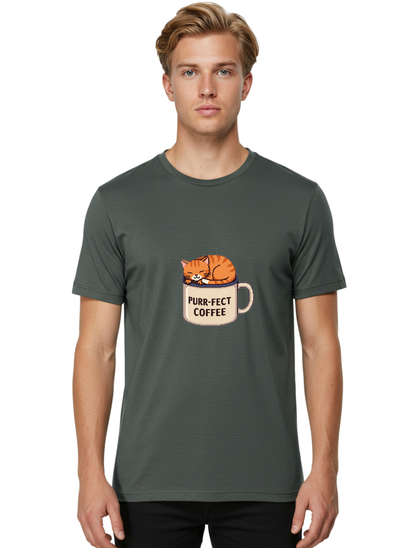 Purr-Fect-Coffee Men'S Graphic Tee, 100% Cotton, Comfortable Casual Summer Wear, Machine Washable, Vintage Camera, Old Camera, Antique Camera, Black Camera, Classic Photography, Photography Equipment, Nostalgic Device, Film Camera, Camera Art Bal191 24