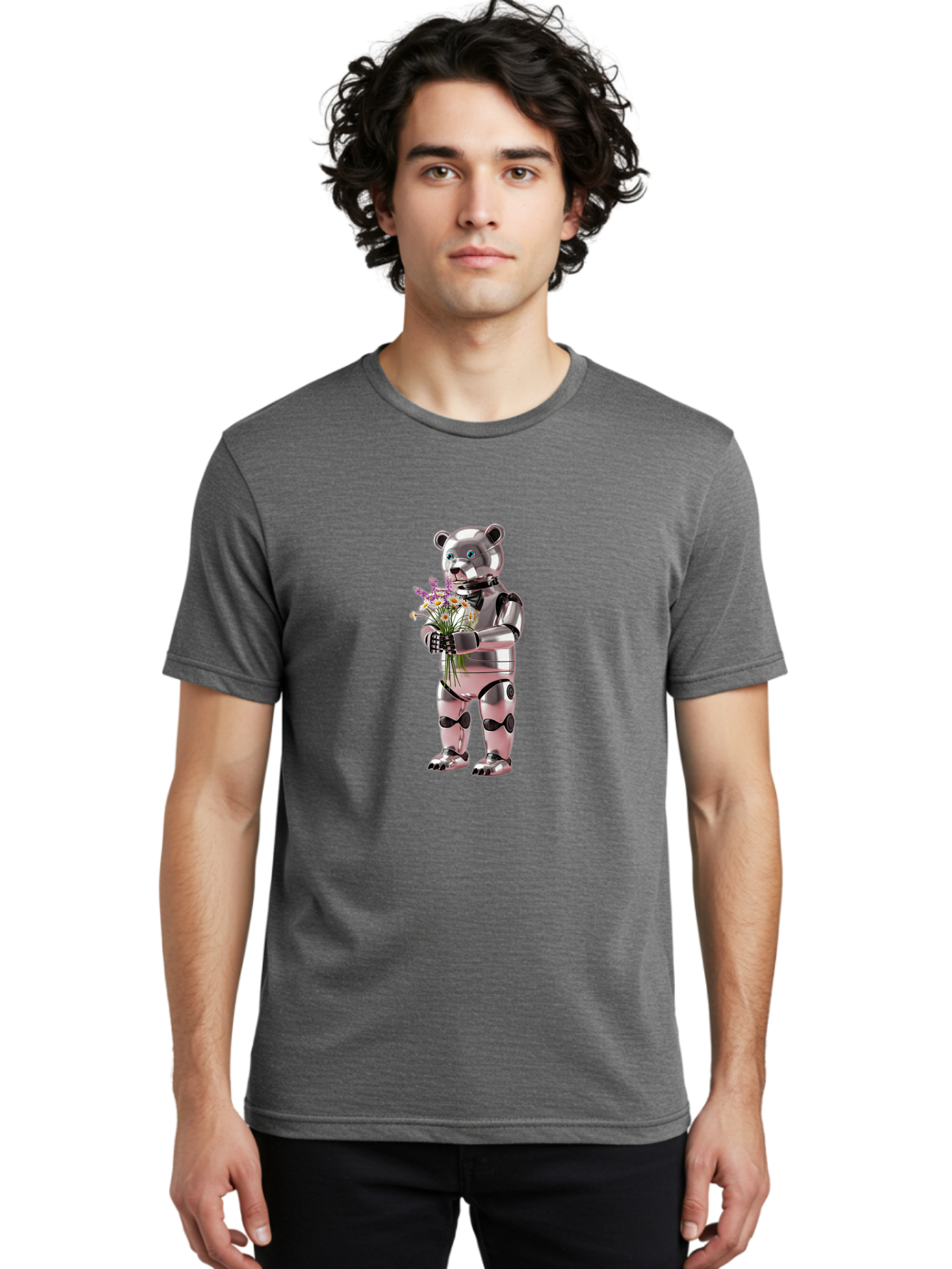 Robot-Bear-With-Flowers Men'S Graphic Tee, 100% Cotton, Comfortable Casual Summer Wear, Machine Washable, Vintage Camera, Old Camera, Antique Camera, Black Camera, Classic Photography, Photography Equipment, Nostalgic Device, Film Camera, Bal242 24