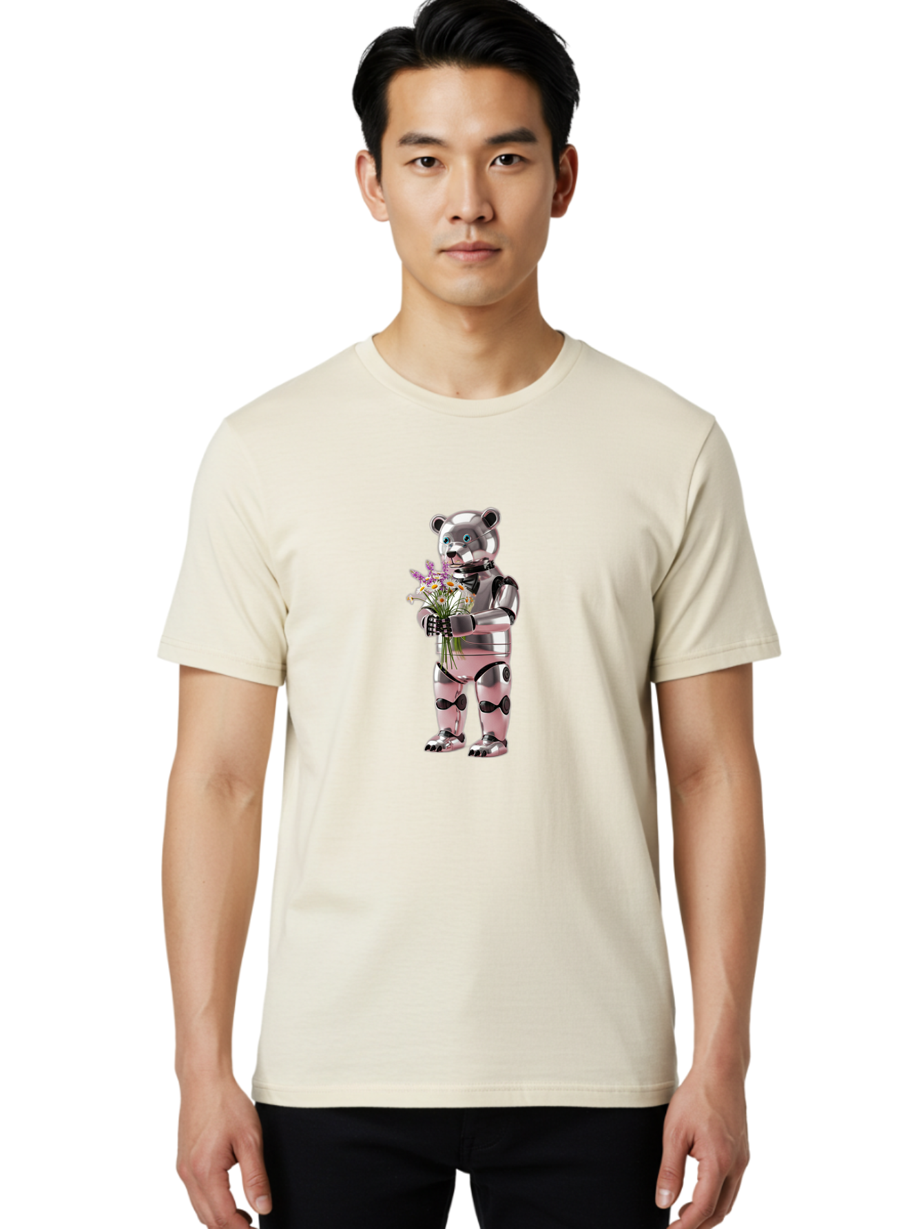Robot-Bear-With-Flowers Men'S Graphic Tee, 100% Cotton, Comfortable Casual Summer Wear, Machine Washable, Vintage Camera, Old Camera, Antique Camera, Black Camera, Classic Photography, Photography Equipment, Nostalgic Device, Film Camera, Bal242 27
