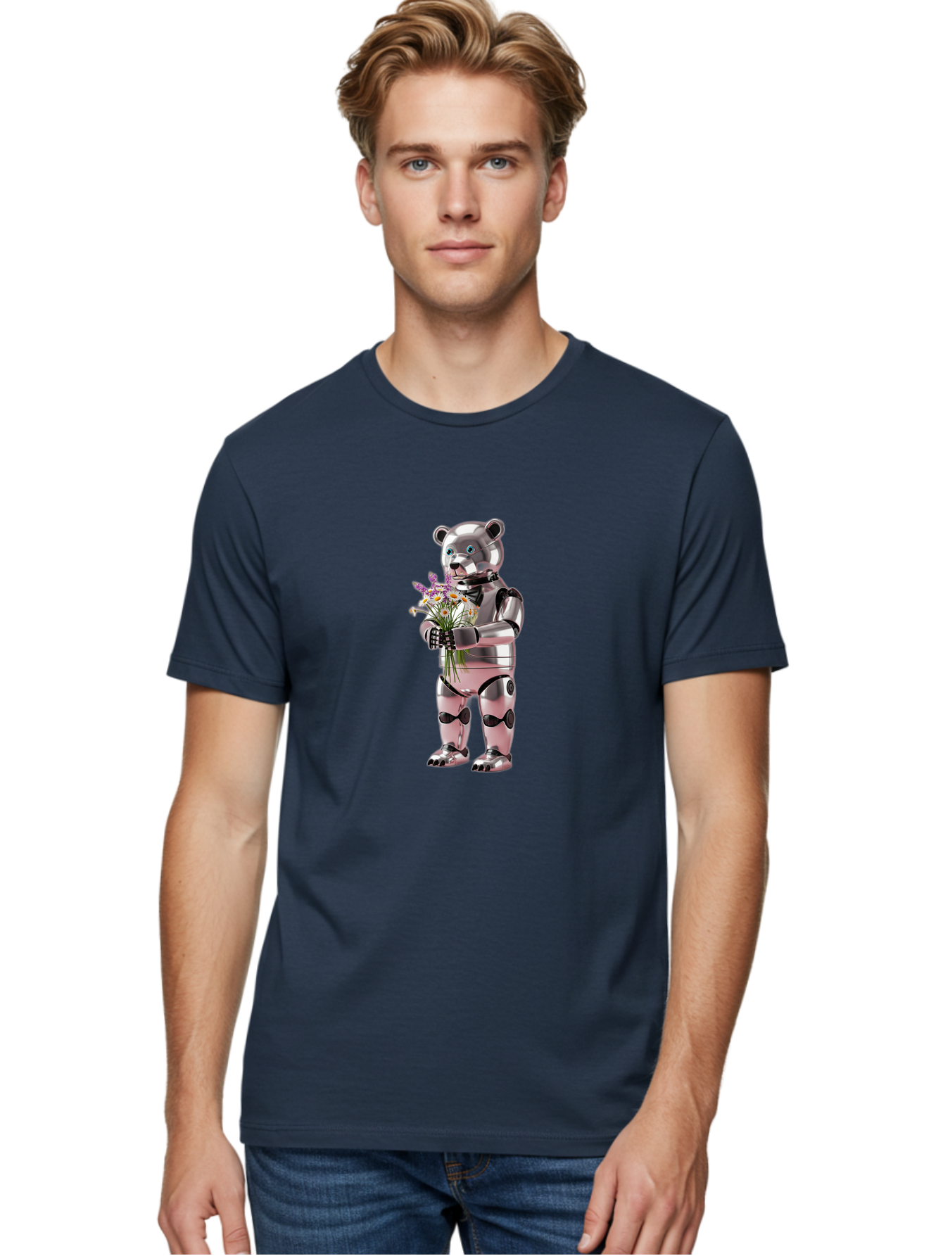 Robot-Bear-With-Flowers Men'S Graphic Tee, 100% Cotton, Comfortable Casual Summer Wear, Machine Washable, Vintage Camera, Old Camera, Antique Camera, Black Camera, Classic Photography, Photography Equipment, Nostalgic Device, Film Camera, Bal242 29