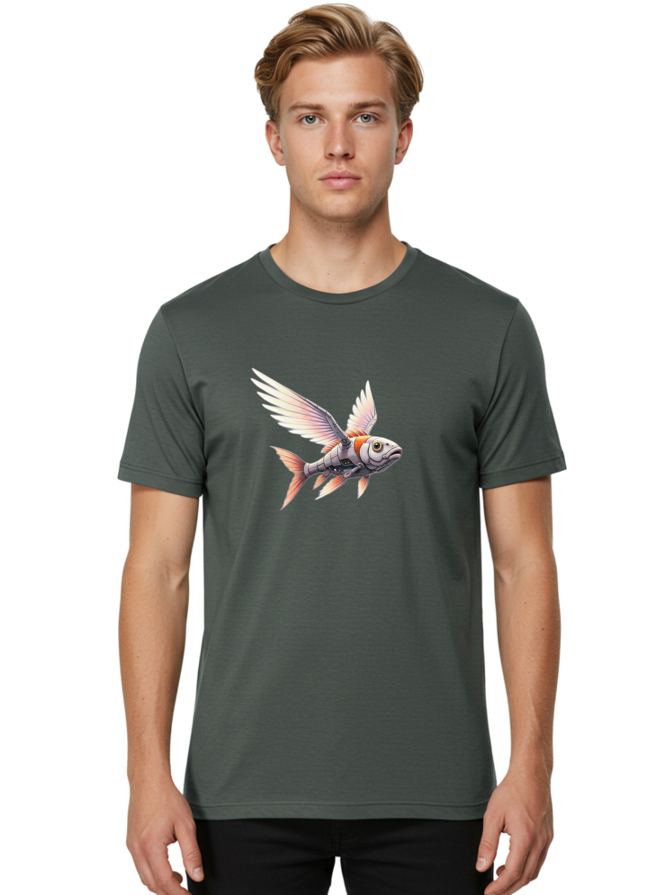 Robot-Fish-Flying Men'S Graphic Tee, 100% Cotton, Comfortable Casual Summer Wear, Machine Washable, Vintage Camera, Old Camera, Antique Camera, Black Camera, Classic Photography, Photography Equipment, Nostalgic Device, Film Camera, Camera Art Bal250 23