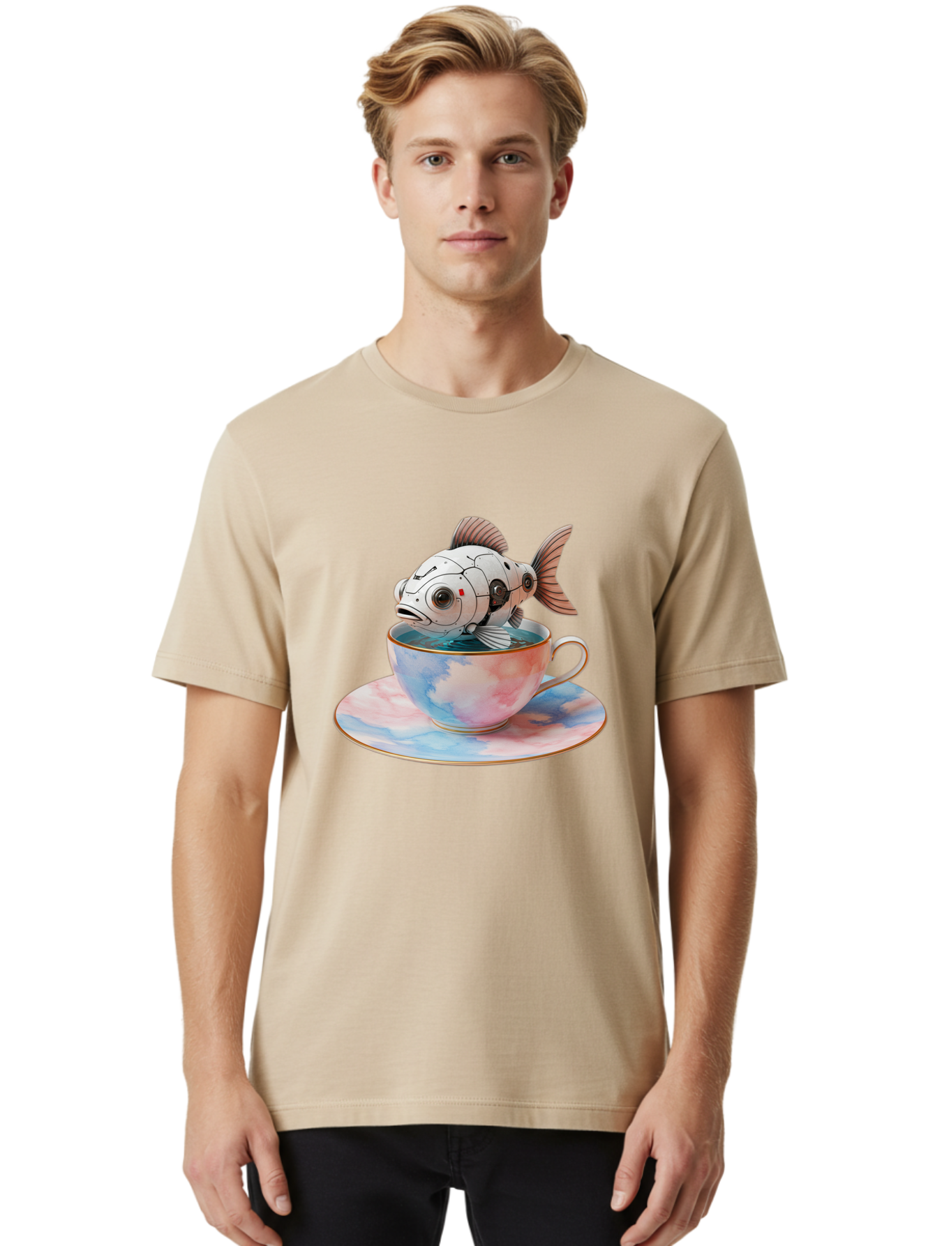 Robot-Fish-In-Tea-Cup Men'S Graphic Tee, 100% Cotton, Comfortable Casual Summer Wear, Machine Washable, Vintage Camera, Old Camera, Antique Camera, Black Camera, Classic Photography, Photography Equipment, Nostalgic Device, Film Camera, Bal251 22