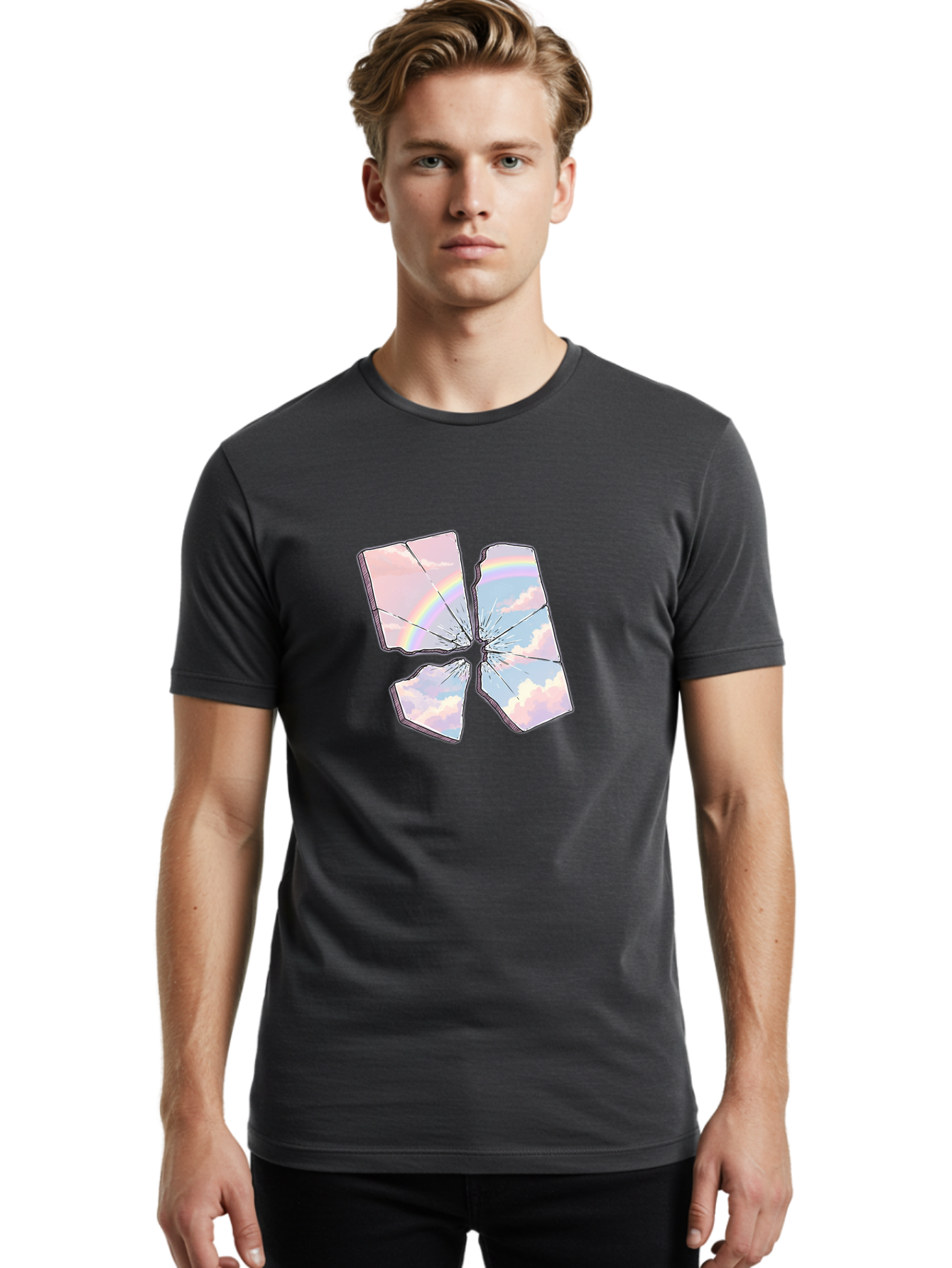 Shattered-Plate-With-Rainbow Men'S Graphic Tee, 100% Cotton, Comfortable Casual Summer Wear, Machine Washable, Vintage Camera, Old Camera, Antique Camera, Black Camera, Classic Photography, Photography Equipment, Nostalgic Device, Film Camera, Bal303 17