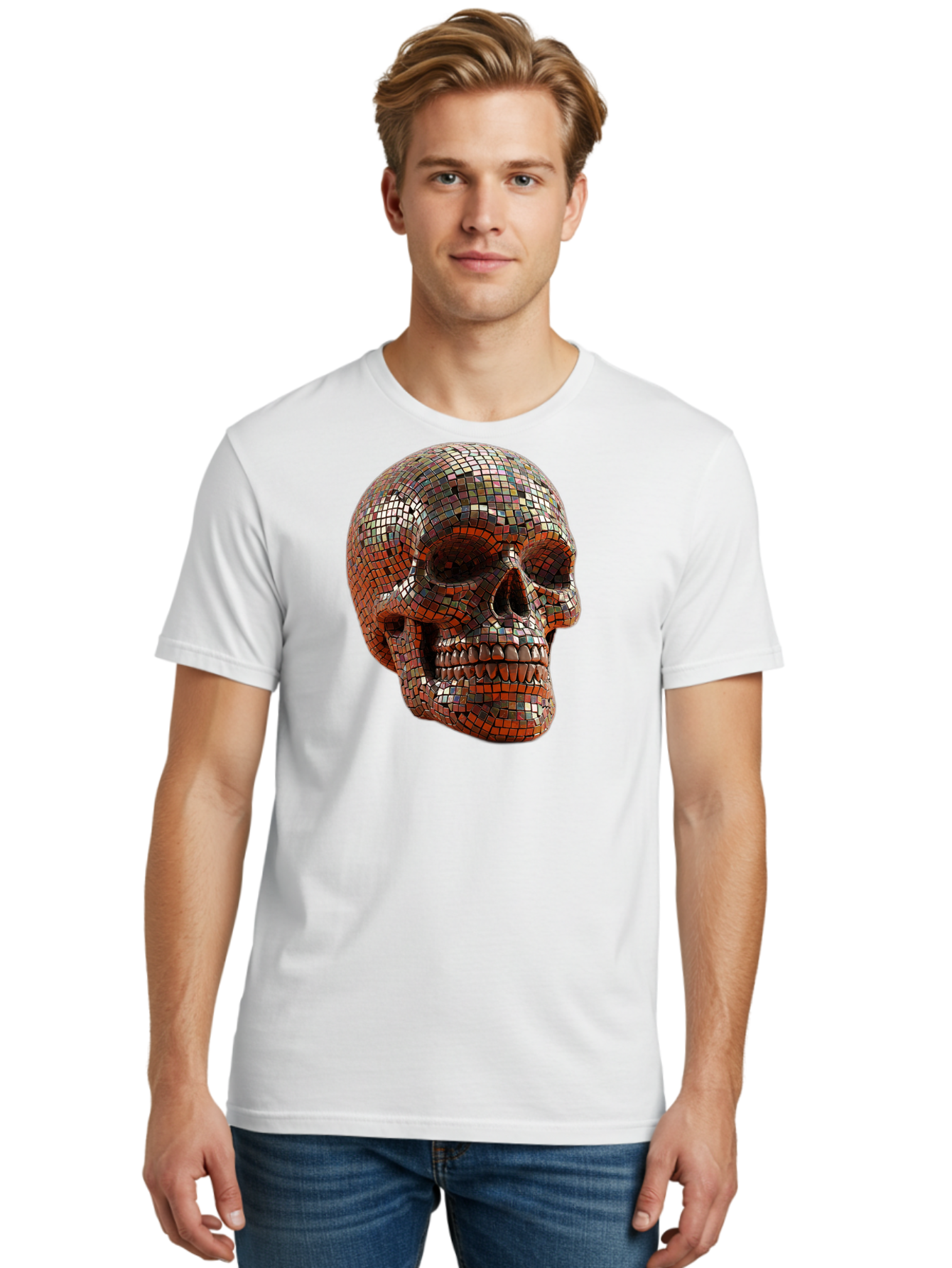 Skull-Mosaic Men'S Graphic Tee, 100% Cotton, Comfortable Casual Summer Wear, Machine Washable, Vintage Camera, Old Camera, Antique Camera, Black Camera, Classic Photography, Photography Equipment, Nostalgic Device, Film Camera, Camera Art Bal326 23