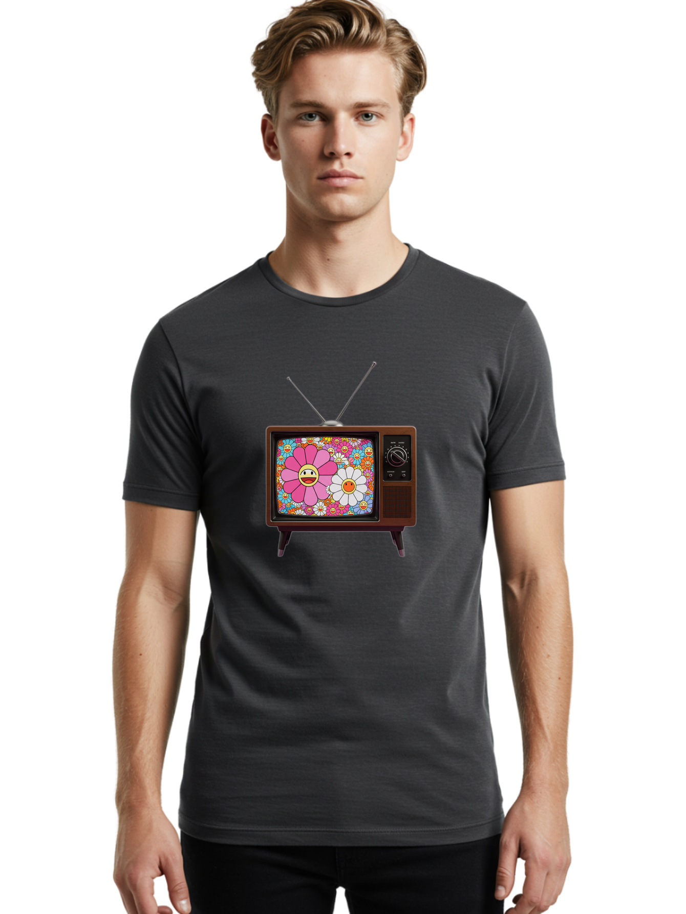 Smiley-Flowers-Tv Men'S Graphic Tee, 100% Cotton, Comfortable Casual Summer Wear, Machine Washable, Vintage Camera, Old Camera, Antique Camera, Black Camera, Classic Photography, Photography Equipment, Nostalgic Device, Film Camera, Camera Art Bal361 21