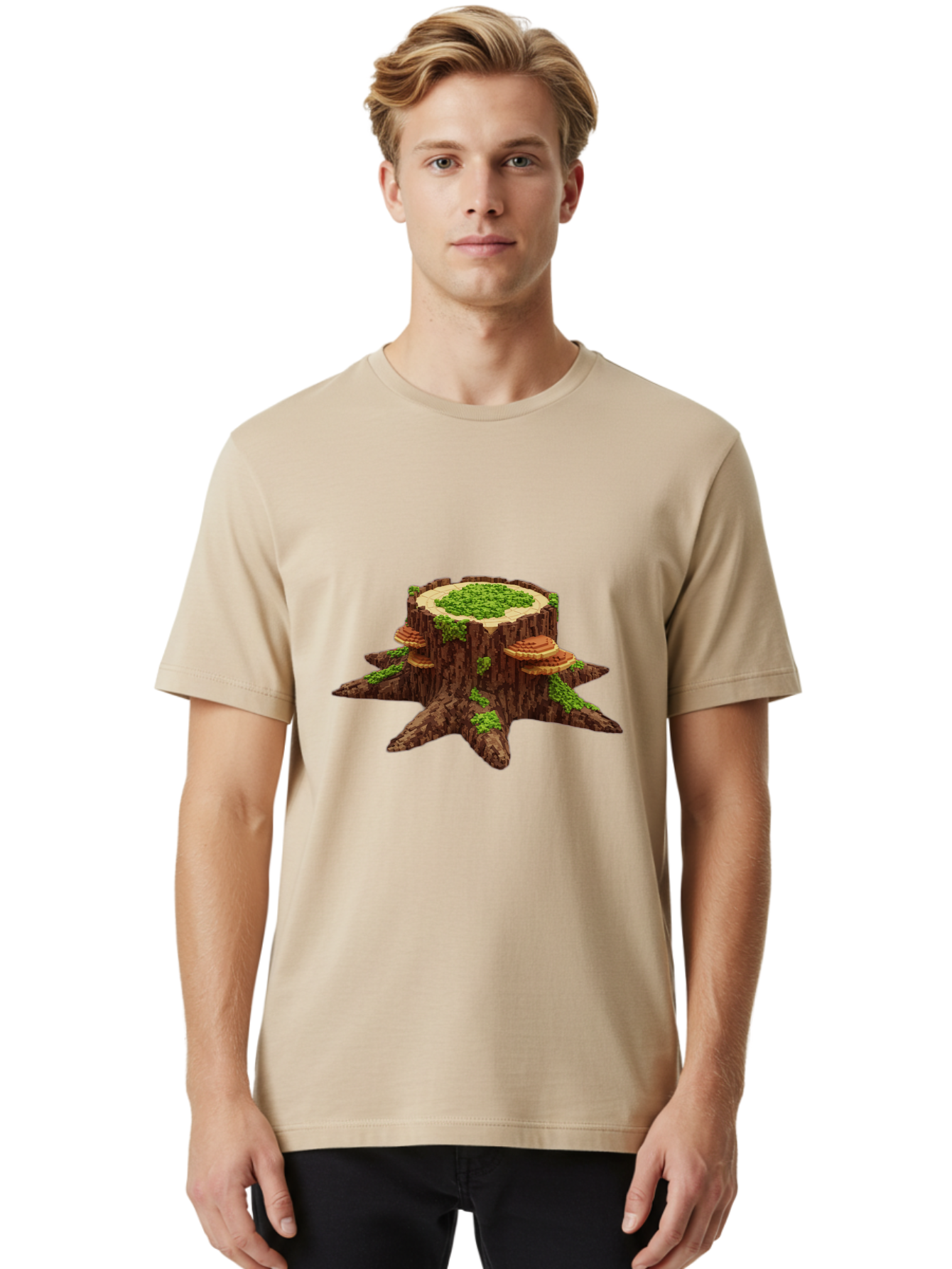 Tree-Stump-With-Mushrooms-1 Men'S Graphic Tee, 100% Cotton, Comfortable Casual Summer Wear, Machine Washable, Vintage Camera, Old Camera, Antique Camera, Black Camera, Classic Photography, Photography Equipment, Nostalgic Device, Film Camera, Bal504 25