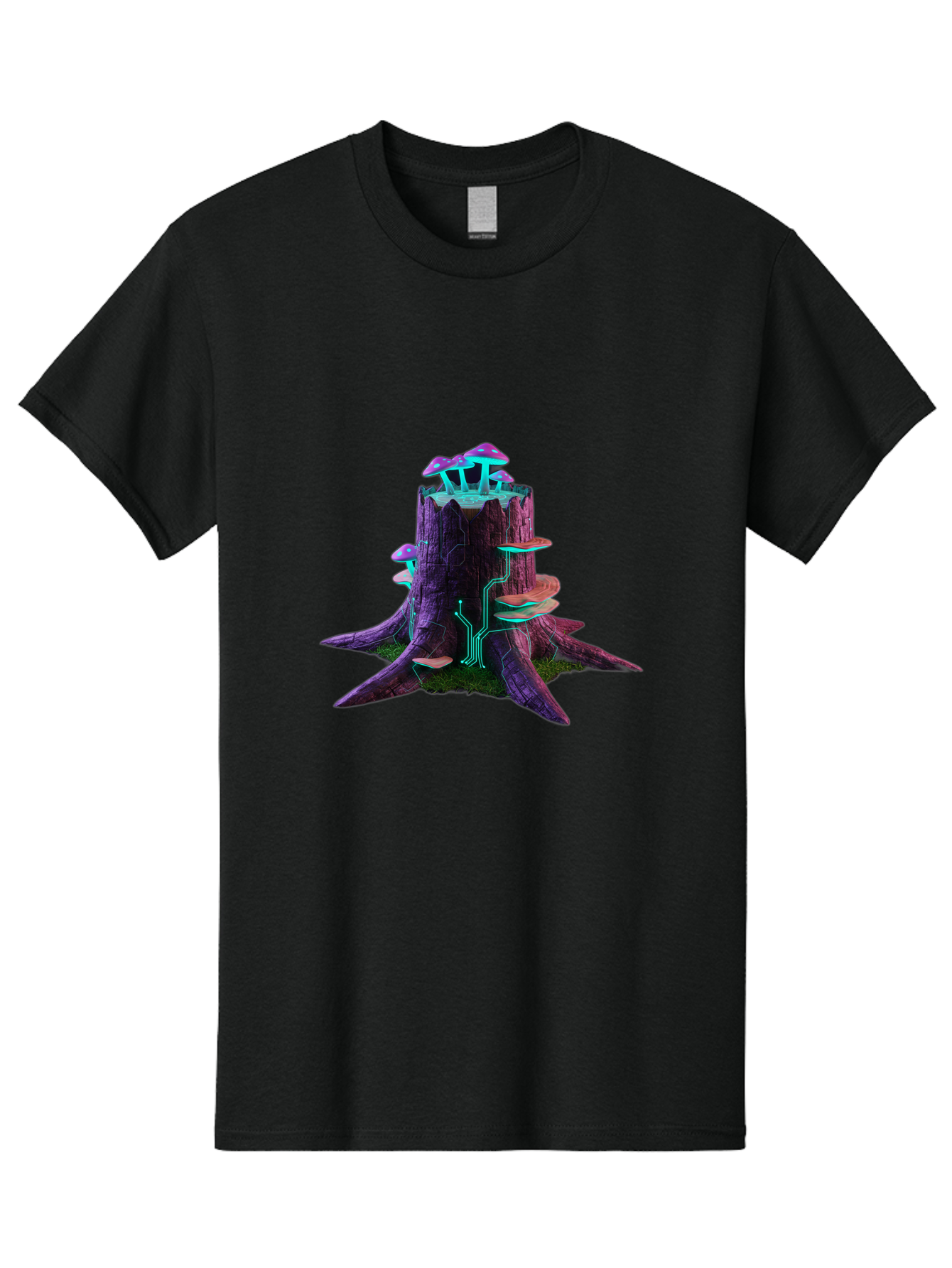 Tree-Stump-With-Mushrooms-And-Circuitry Men'S Graphic Tee, 100% Cotton, Comfortable Casual Summer Wear, Machine Washable, Vintage Camera, Old Camera, Antique Camera, Black Camera, Classic Photography, Photography Equipment, Nostalgic Device, Bal508 6