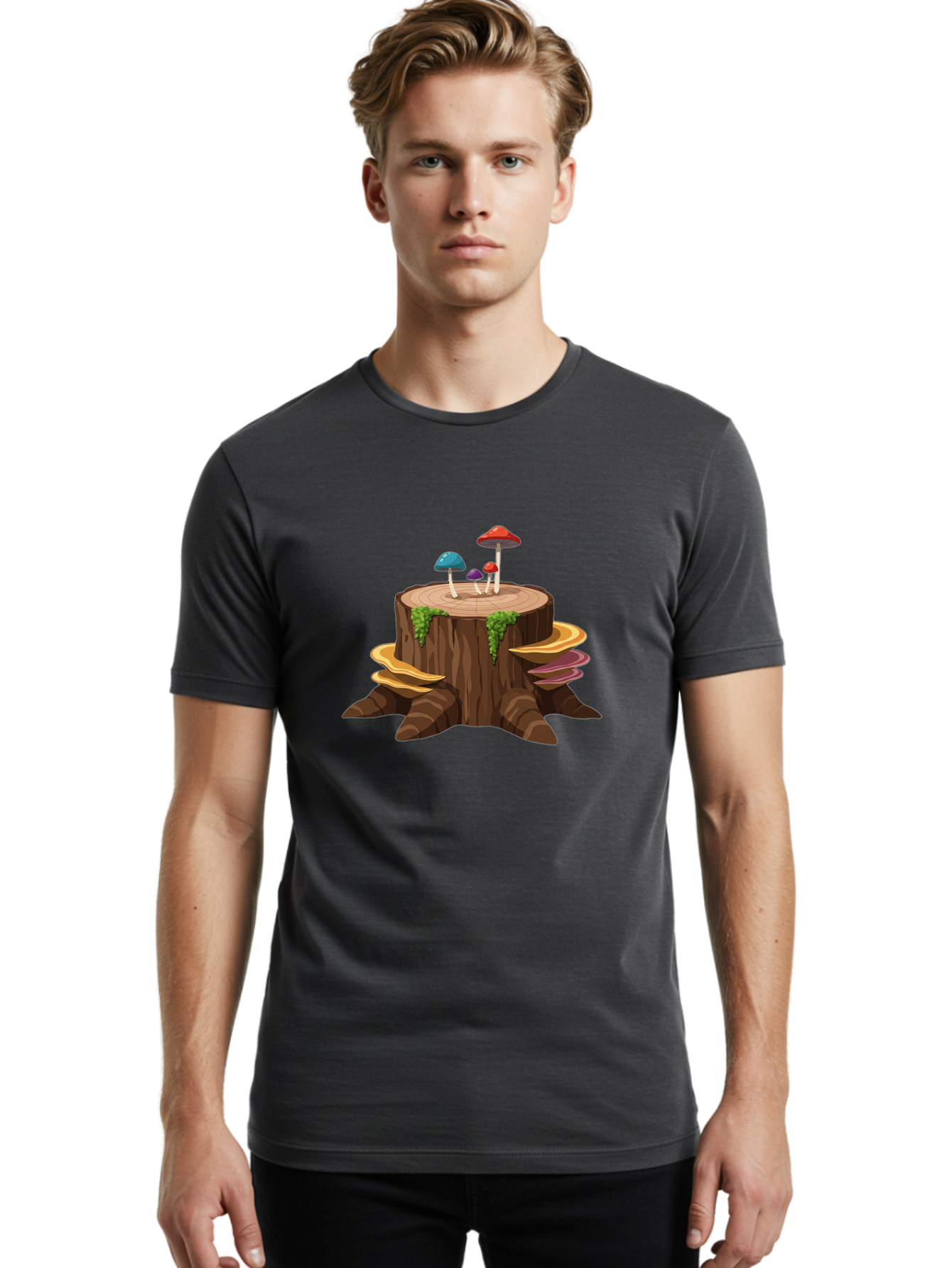 Tree-Stump-With-Mushrooms Men'S Graphic Tee, 100% Cotton, Comfortable Casual Summer Wear, Machine Washable, Vintage Camera, Old Camera, Antique Camera, Black Camera, Classic Photography, Photography Equipment, Nostalgic Device, Film Camera, Bal509 19