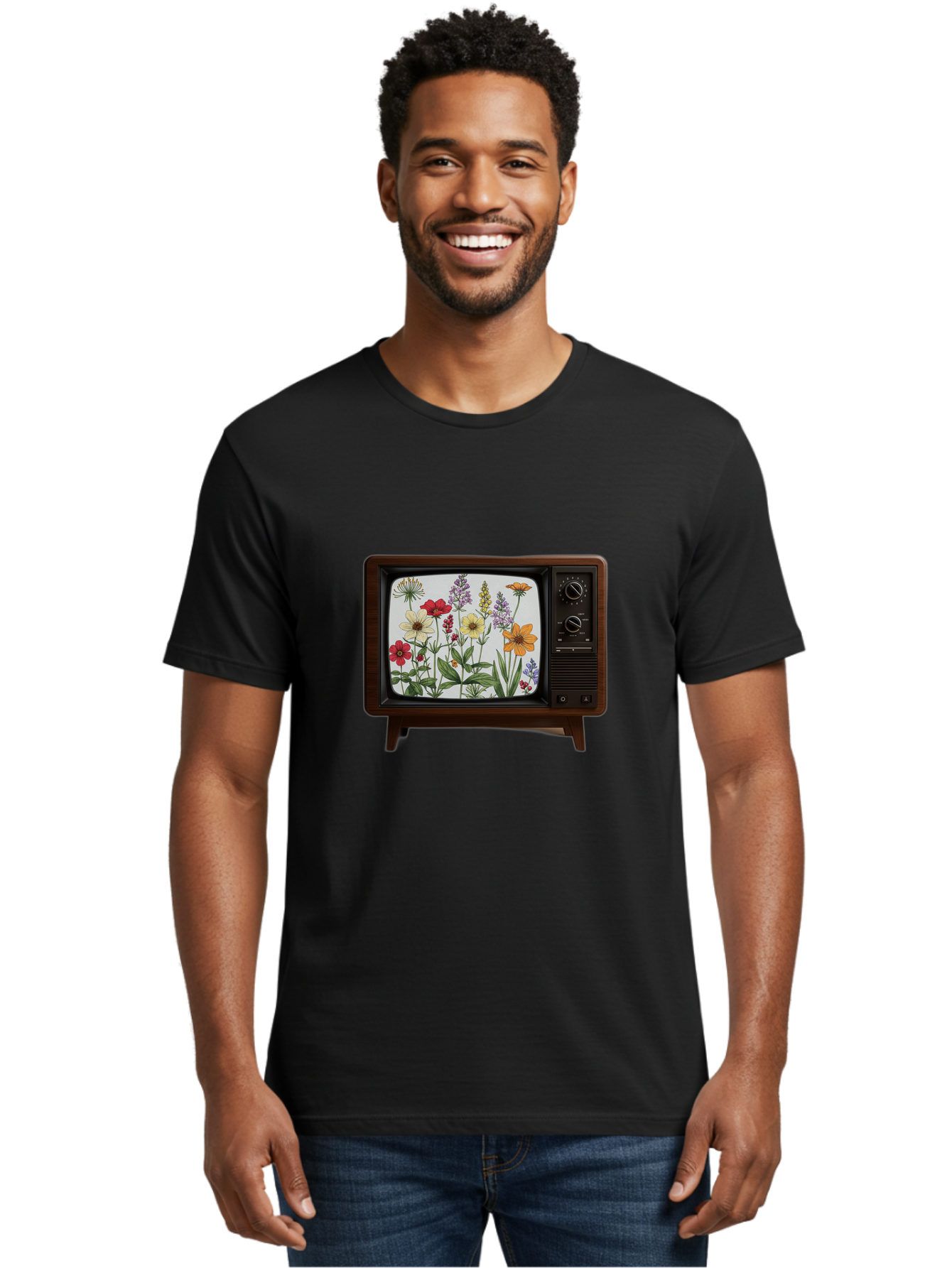 Tv-With-Flowers Men'S Graphic Tee, 100% Cotton, Comfortable Casual Summer Wear, Machine Washable, Vintage Camera, Old Camera, Antique Camera, Black Camera, Classic Photography, Photography Equipment, Nostalgic Device, Film Camera, Camera Art Bal516 23