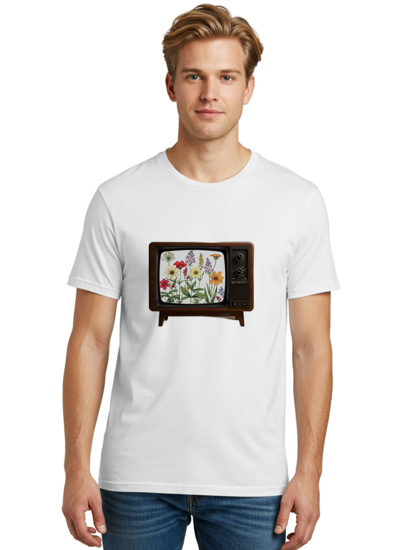 Tv-With-Flowers Men'S Graphic Tee, 100% Cotton, Comfortable Casual Summer Wear, Machine Washable, Vintage Camera, Old Camera, Antique Camera, Black Camera, Classic Photography, Photography Equipment, Nostalgic Device, Film Camera, Camera Art Bal516 24