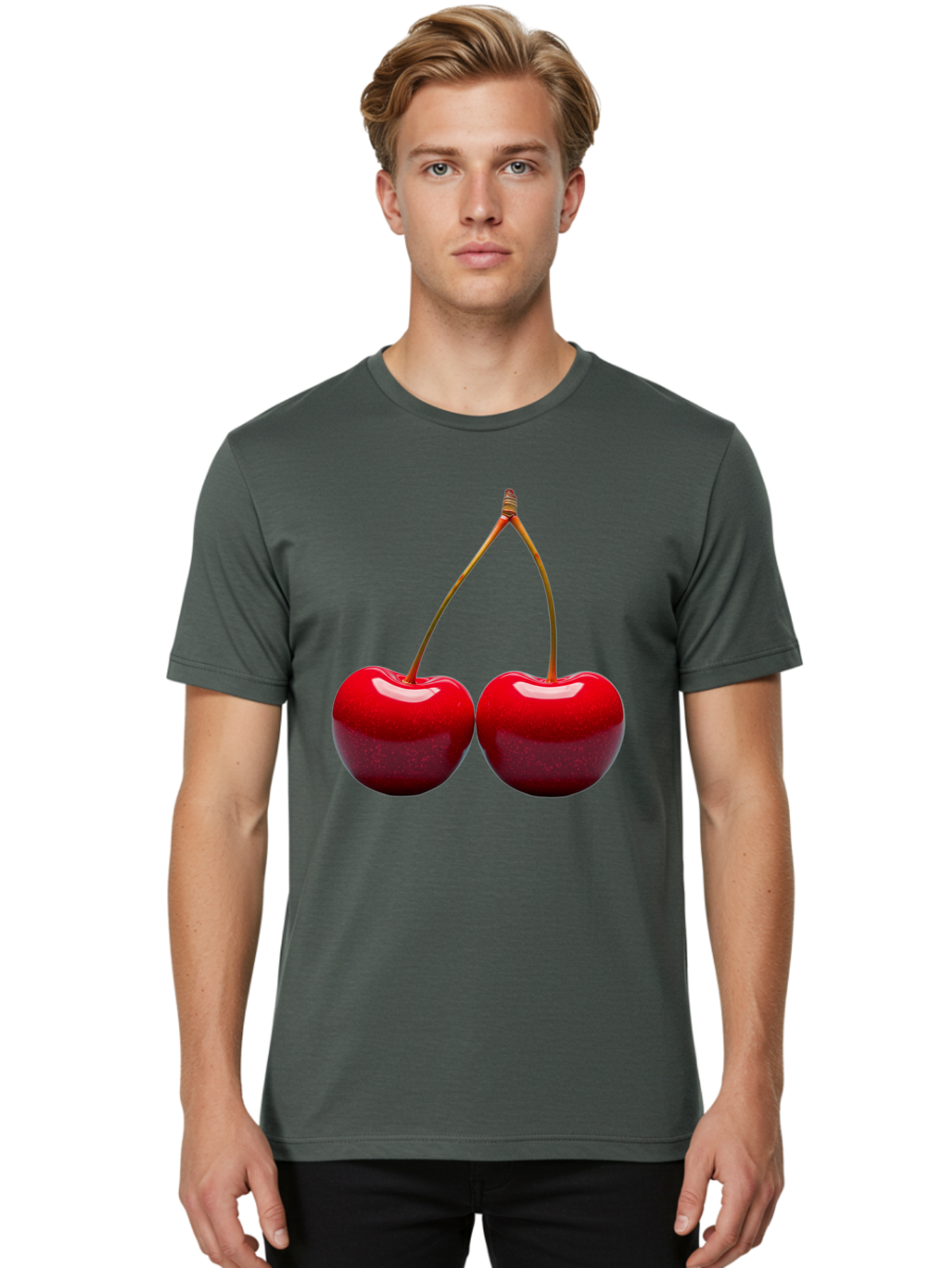 Two-Cherries-1 Men'S Graphic Tee, 100% Cotton, Comfortable Casual Summer Wear, Machine Washable, Vintage Camera, Old Camera, Antique Camera, Black Camera, Classic Photography, Photography Equipment, Nostalgic Device, Film Camera, Camera Art Bal532 29