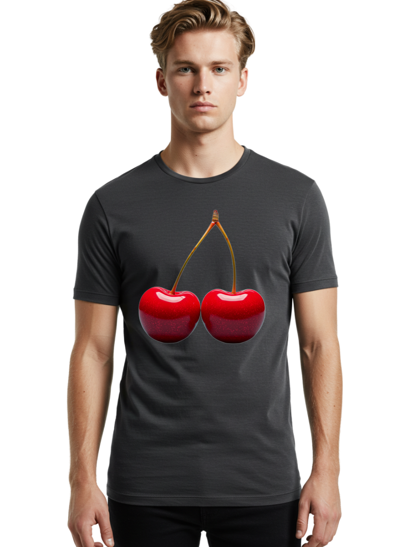 Two-Cherries-1 Men'S Graphic Tee, 100% Cotton, Comfortable Casual Summer Wear, Machine Washable, Vintage Camera, Old Camera, Antique Camera, Black Camera, Classic Photography, Photography Equipment, Nostalgic Device, Film Camera, Camera Art Bal532 17